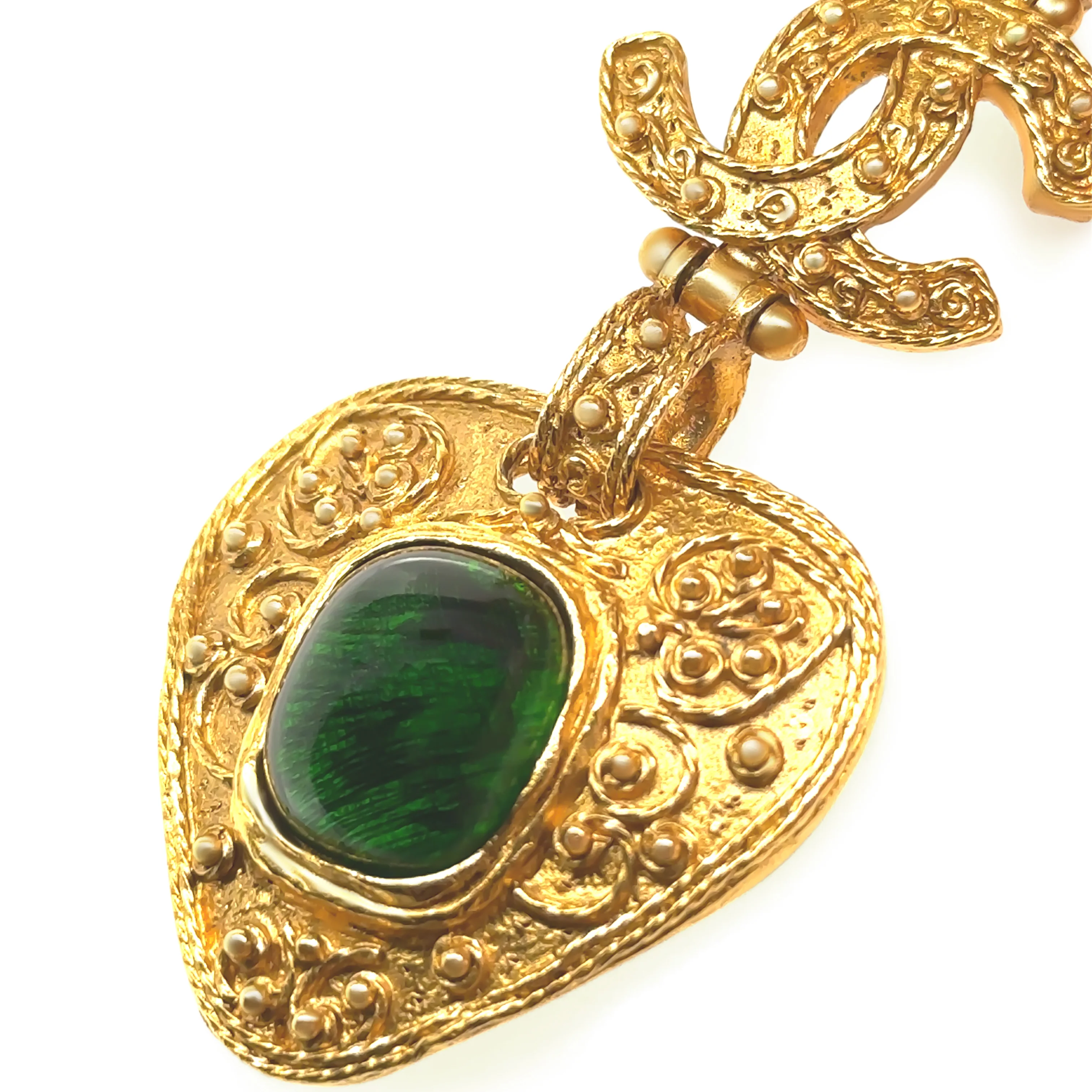 Chanel GP Vintage Gripoix CC Heart Brooch Necklace 90cm - Image 3