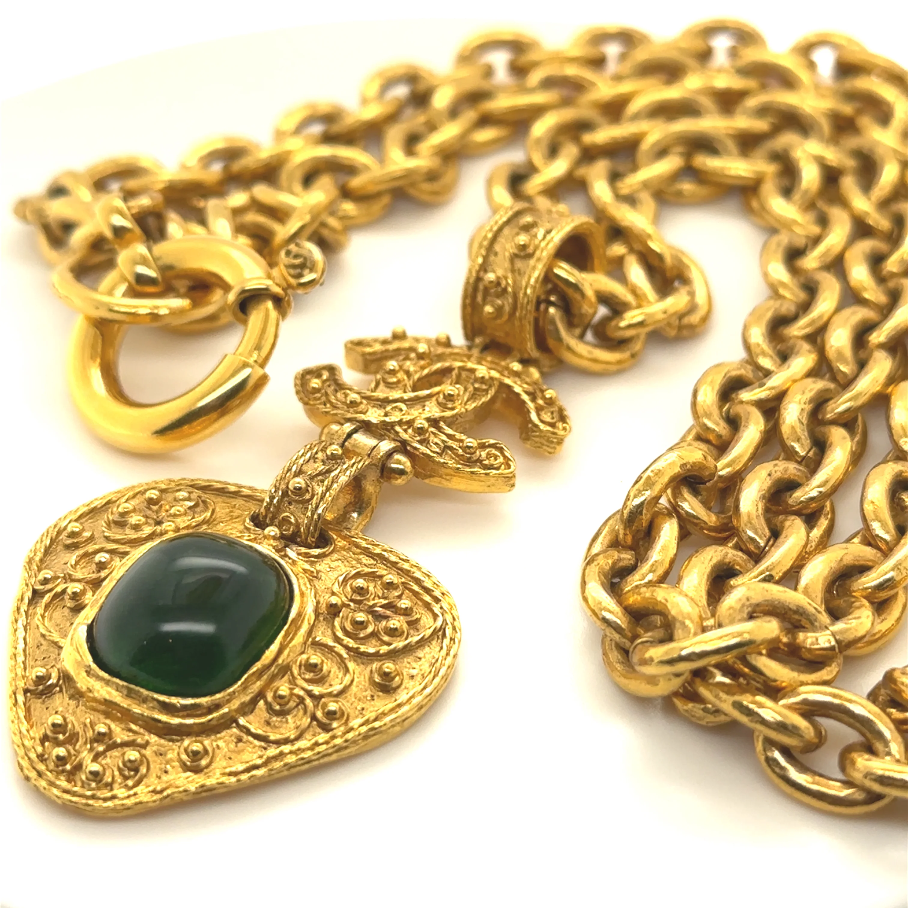 Chanel GP Vintage Gripoix CC Heart Brooch Necklace 90cm - Image 6