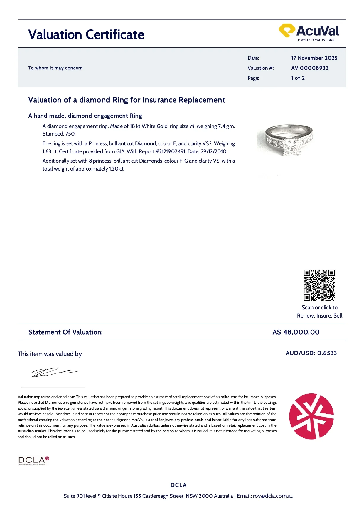 GIA 18ct White Gold Diamond Engagement Ring 2.83ct 7.72g - Image 11