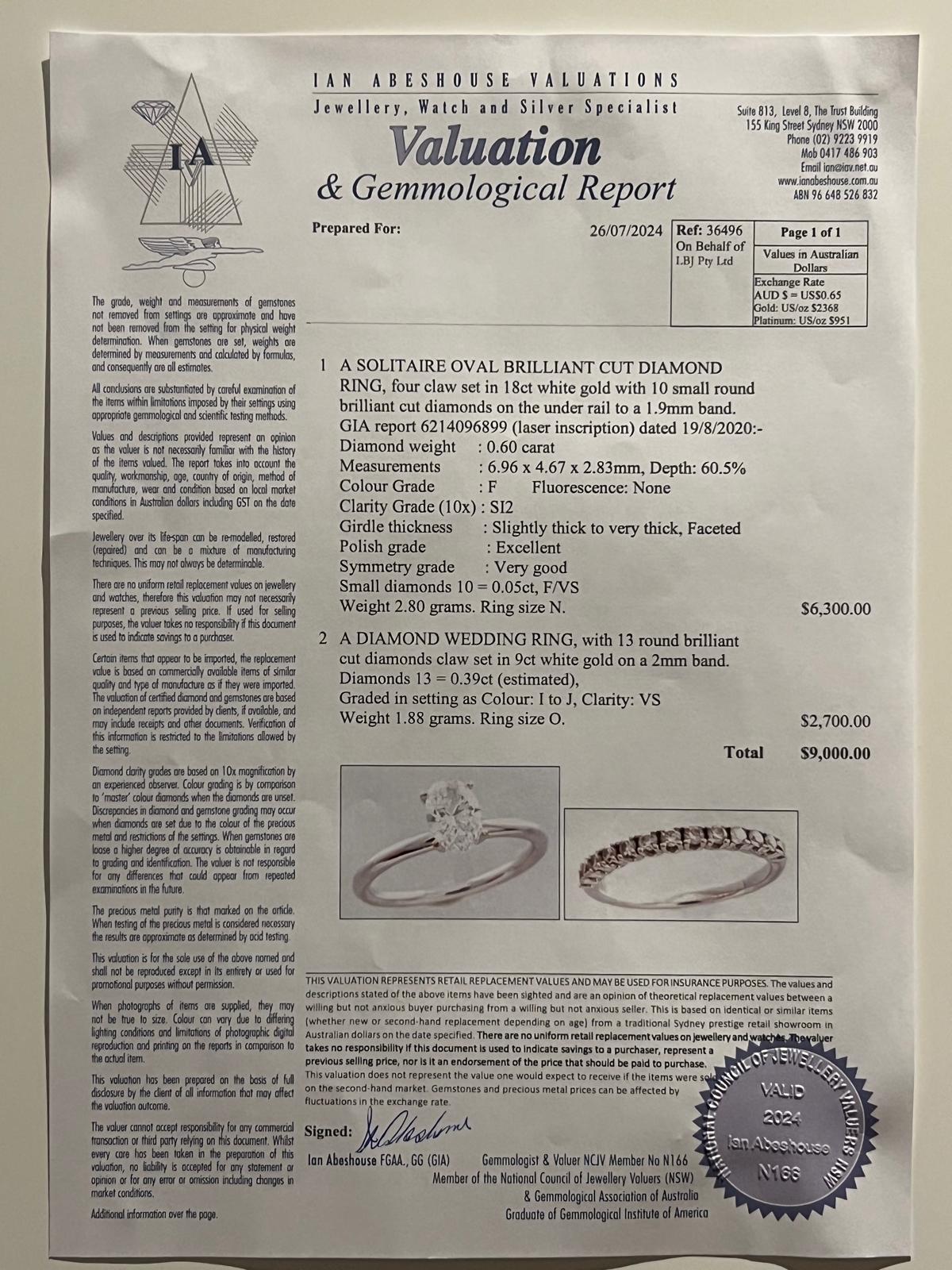GIA 18ct White Gold Diamond Engagement Ring Set 1.04ct - Image 8