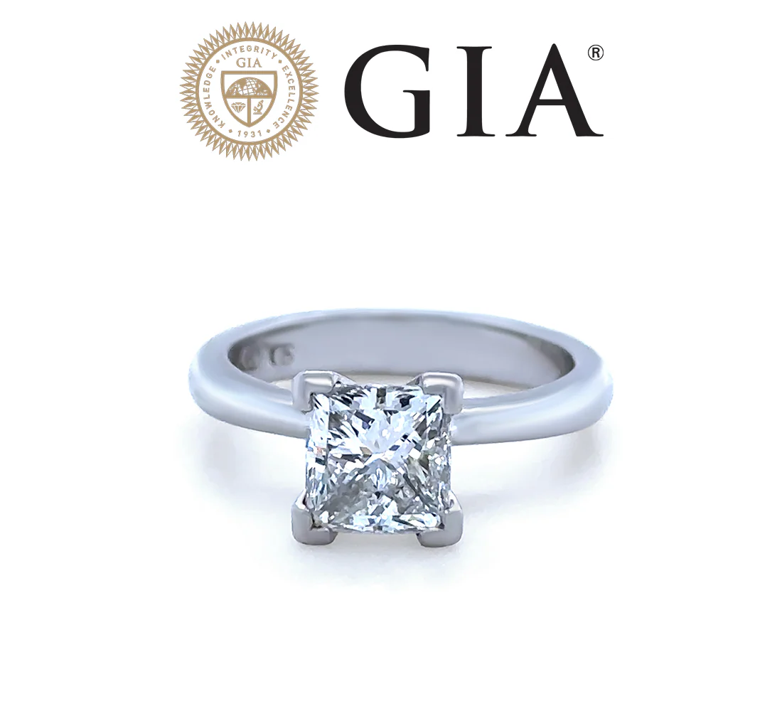 GIA Platinum Princess Cut Diamond Engagement Ring 1.56ct