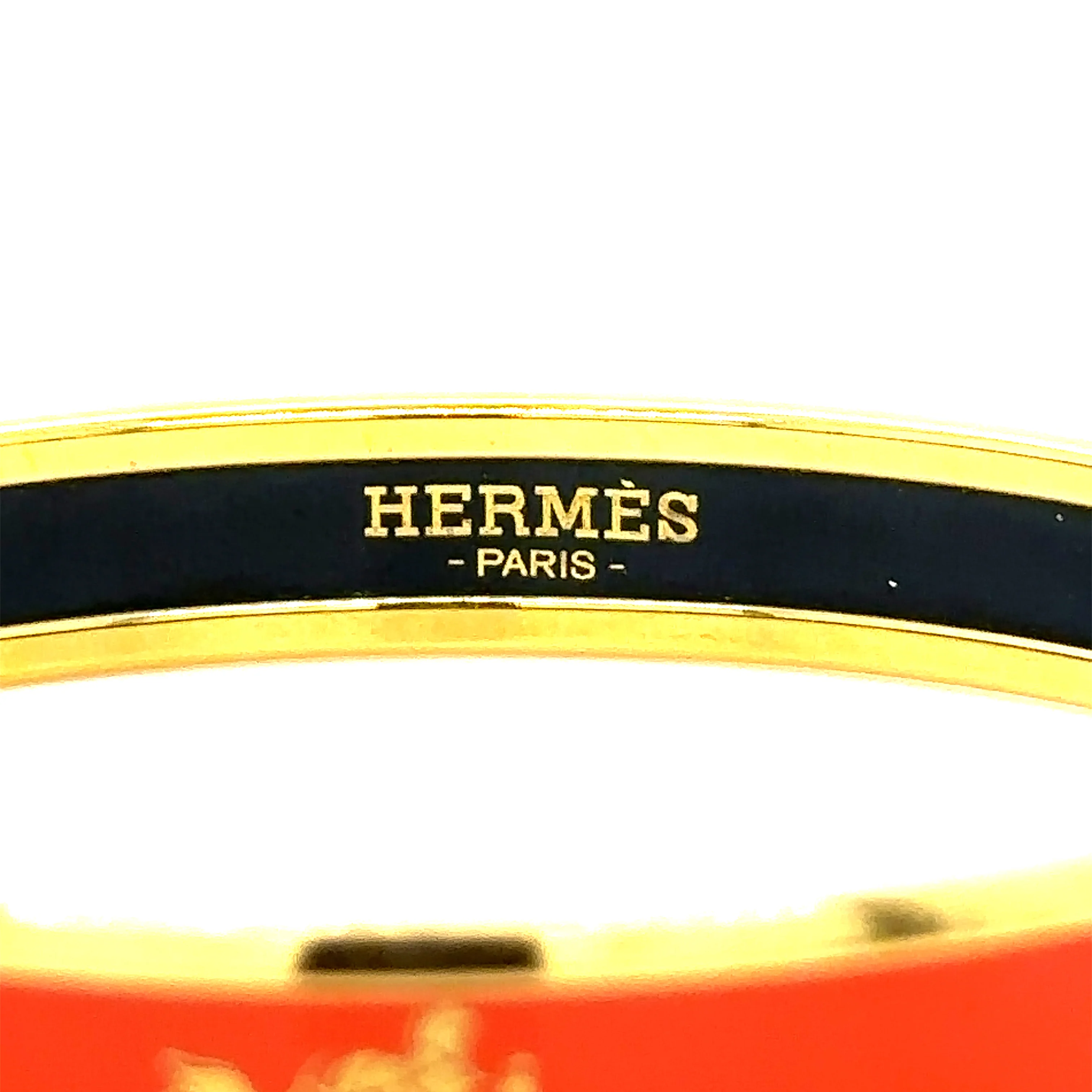 Hermes Red Enamel Gold Plated Caleche Narrow Bangle Bracelet - Image 3
