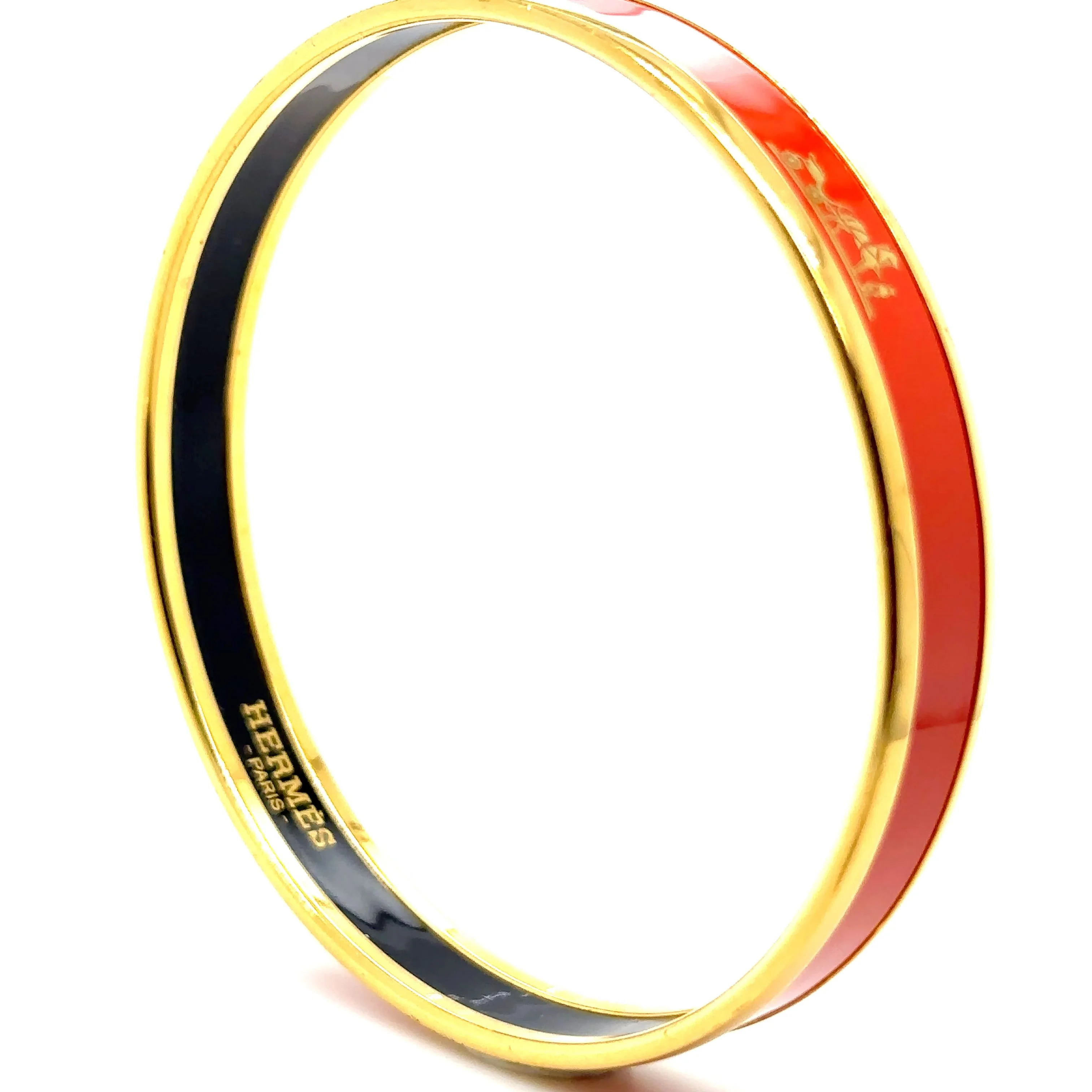 Hermes Red Enamel Gold Plated Caleche Narrow Bangle Bracelet - Image 4