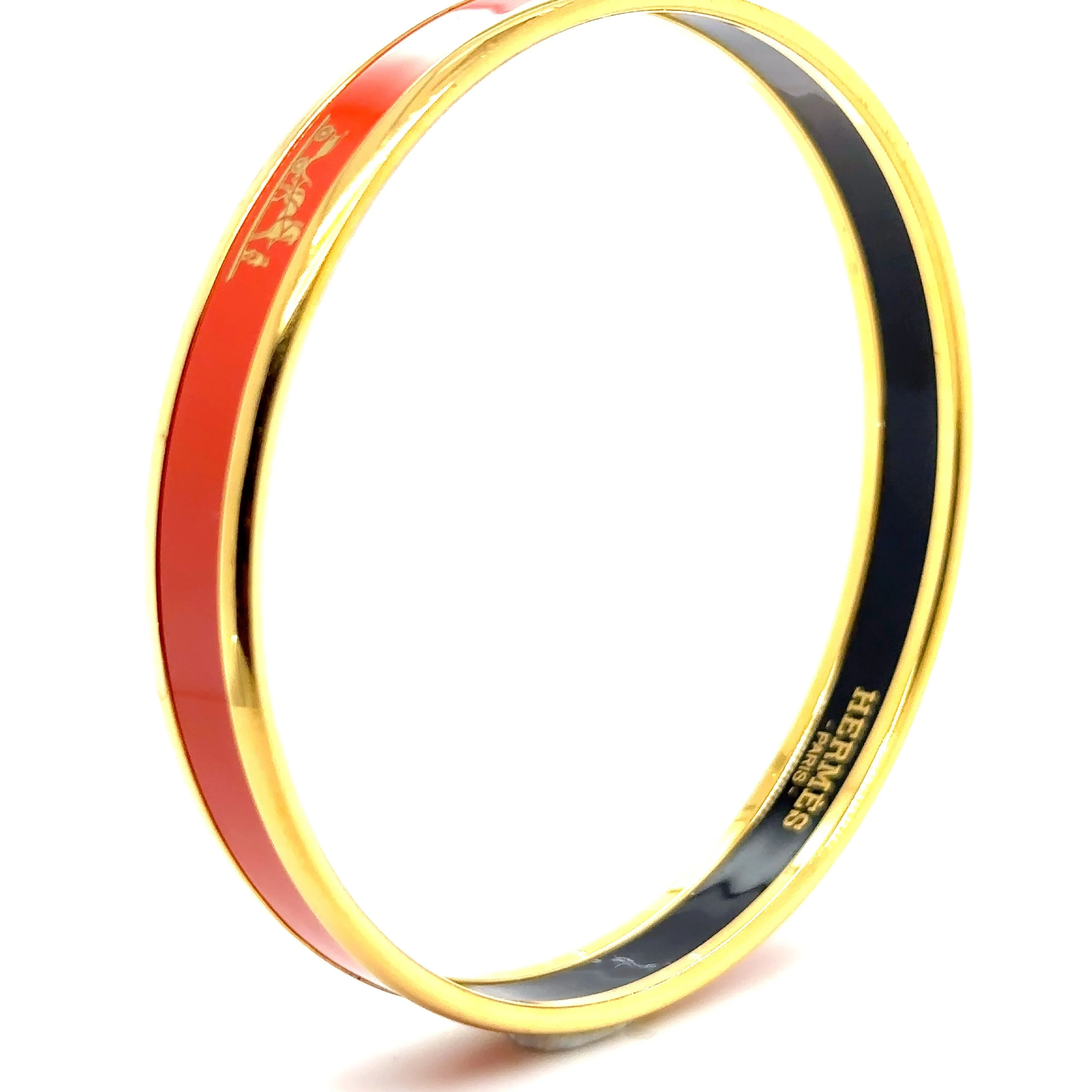 Hermes Red Enamel Gold Plated Caleche Narrow Bangle Bracelet - Image 5
