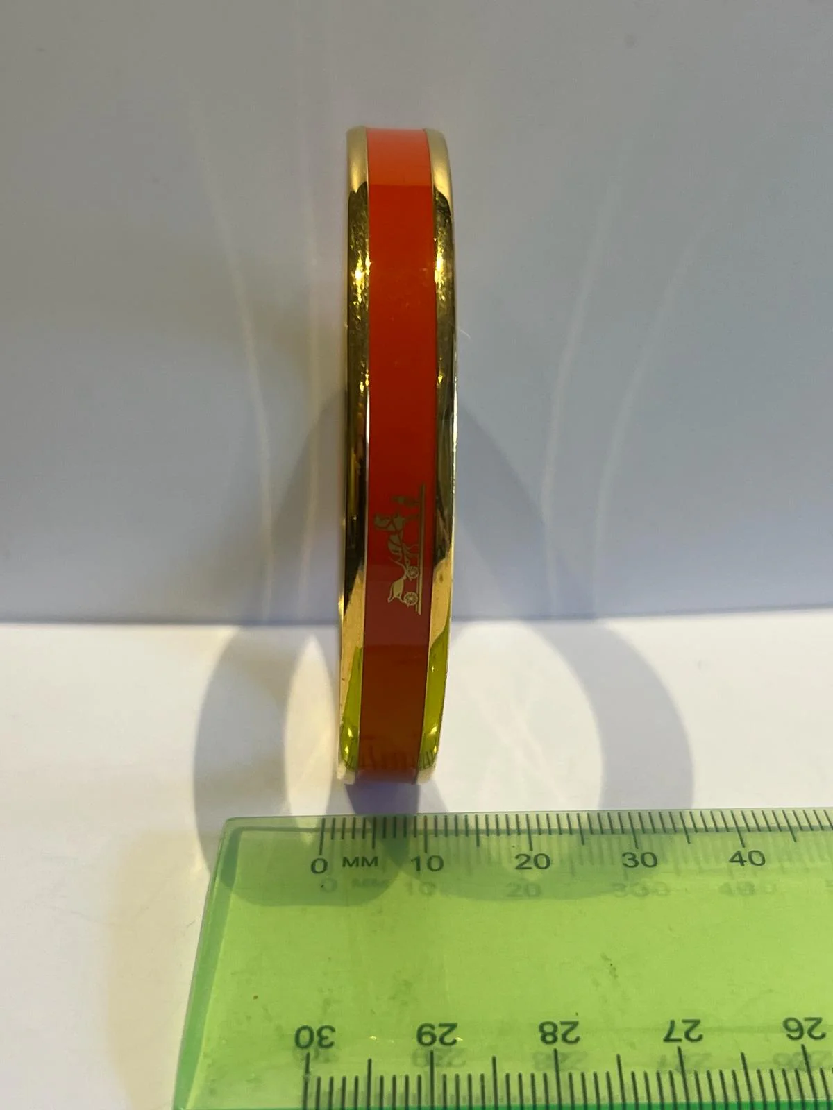 Hermes Red Enamel Gold Plated Caleche Narrow Bangle Bracelet - Image 7