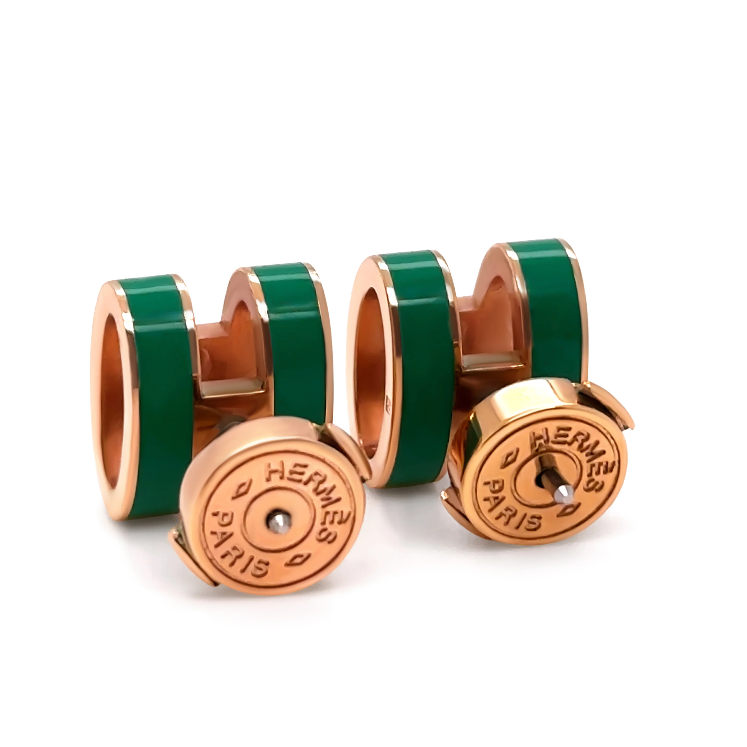 Hermès Rose Gold-Plated Pop H Earrings with Green Malachite Lacquer - Image 5