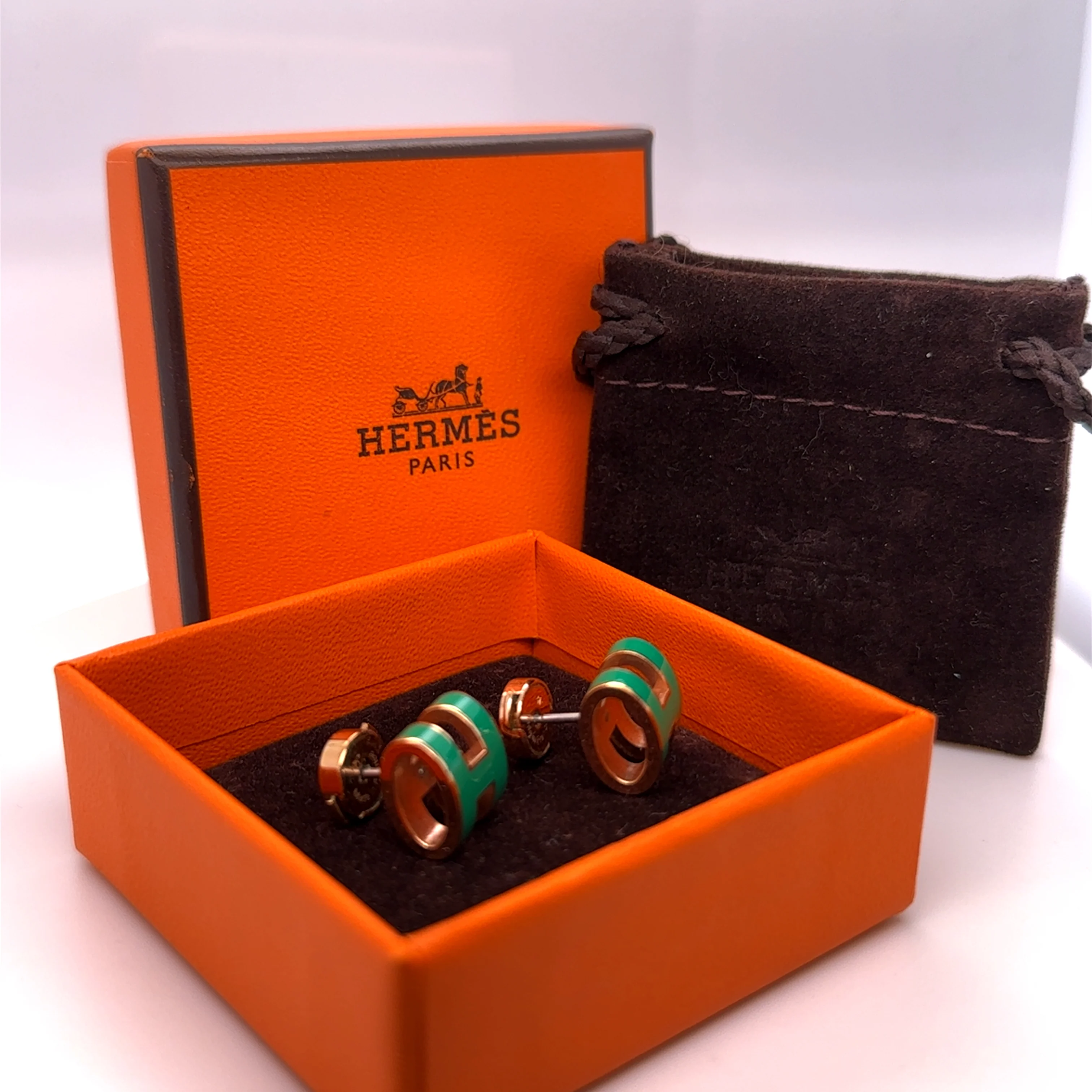 Hermès Rose Gold-Plated Pop H Earrings with Green Malachite Lacquer - Image 7