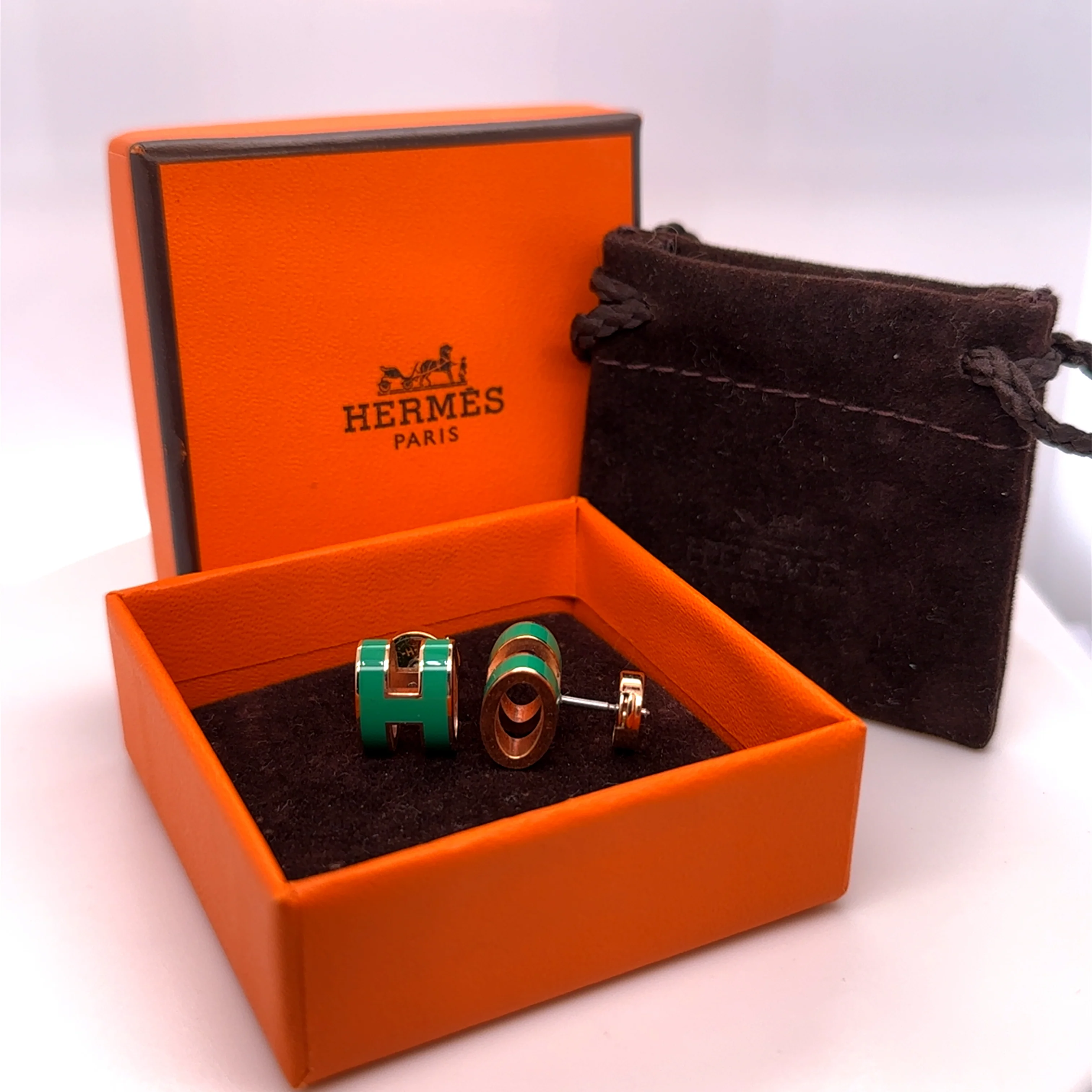 Hermès Rose Gold-Plated Pop H Earrings with Green Malachite Lacquer - Image 8