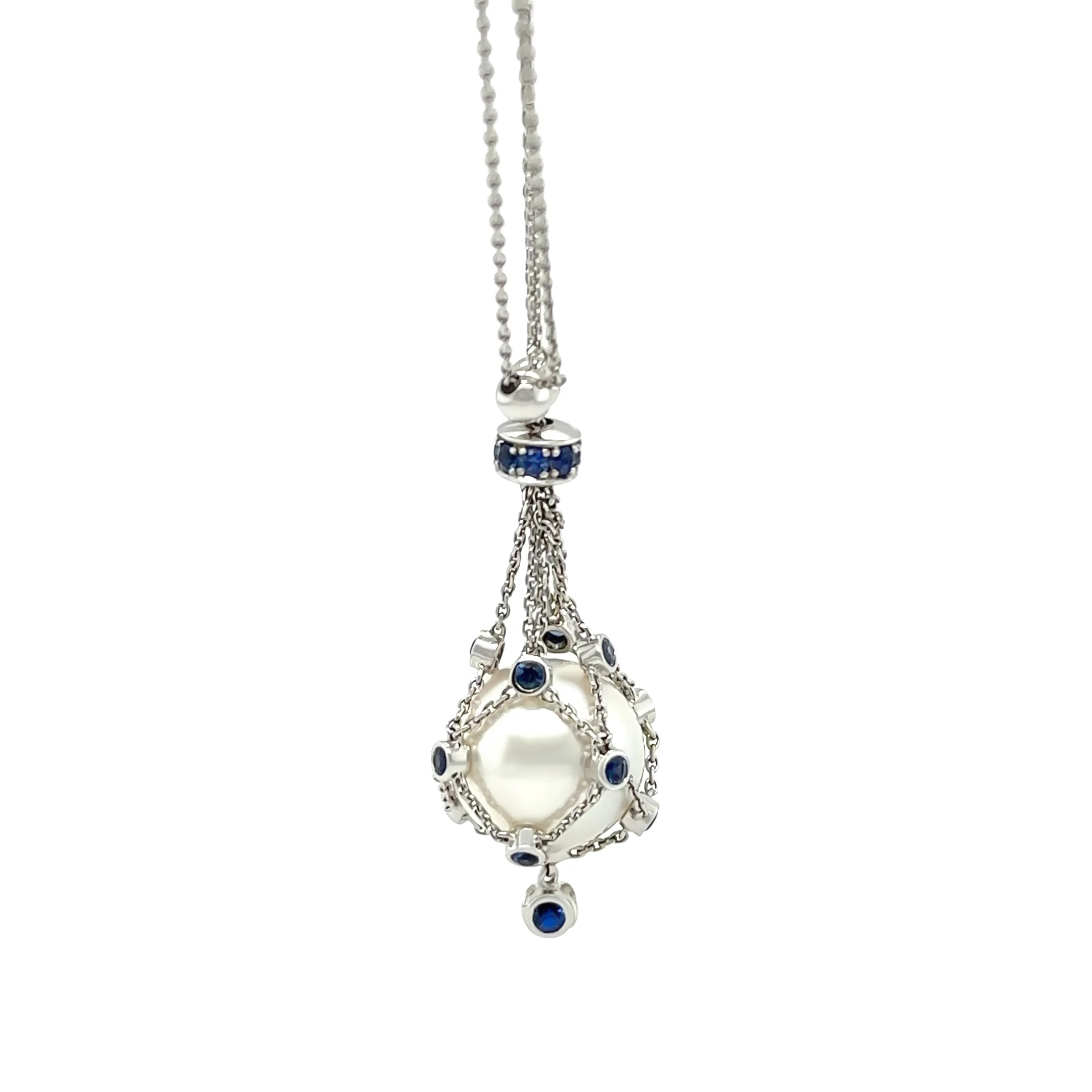 Paspaley 18ct White Gold South Sea Pearl & Sapphire Lavalier Pendant 13.62g - Image 2