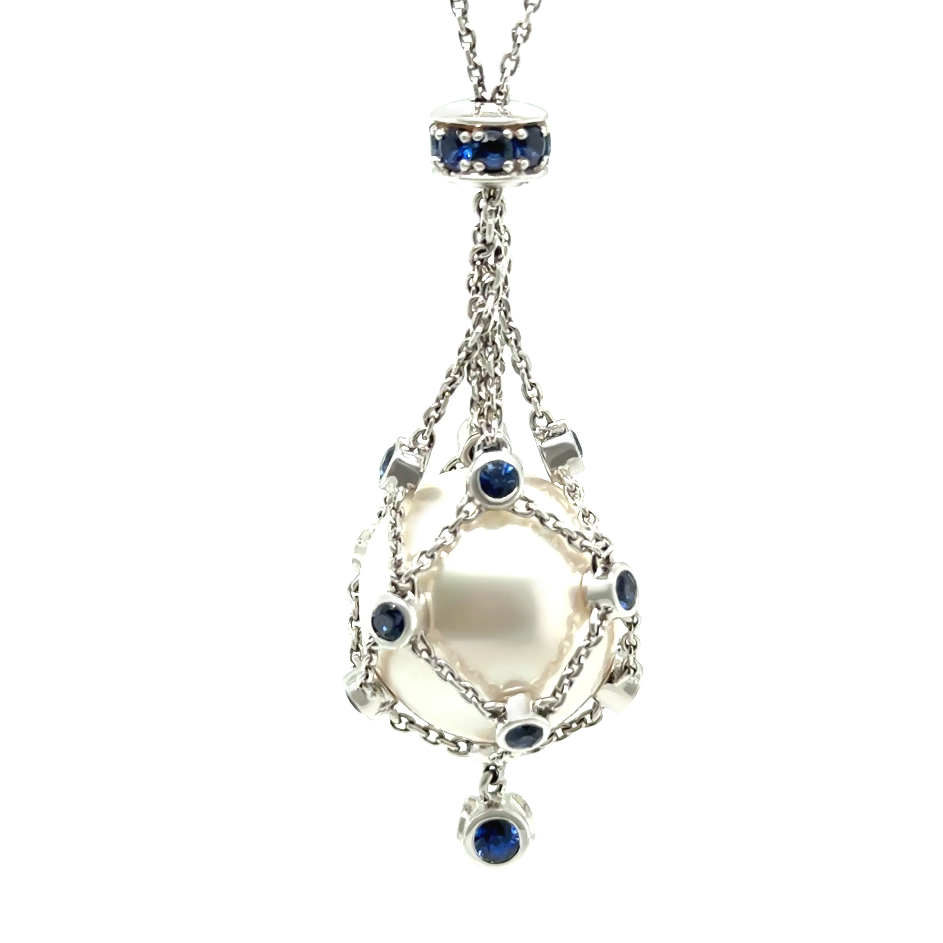 Paspaley 18ct White Gold South Sea Pearl & Sapphire Lavalier Pendant 13.62g - Image 3
