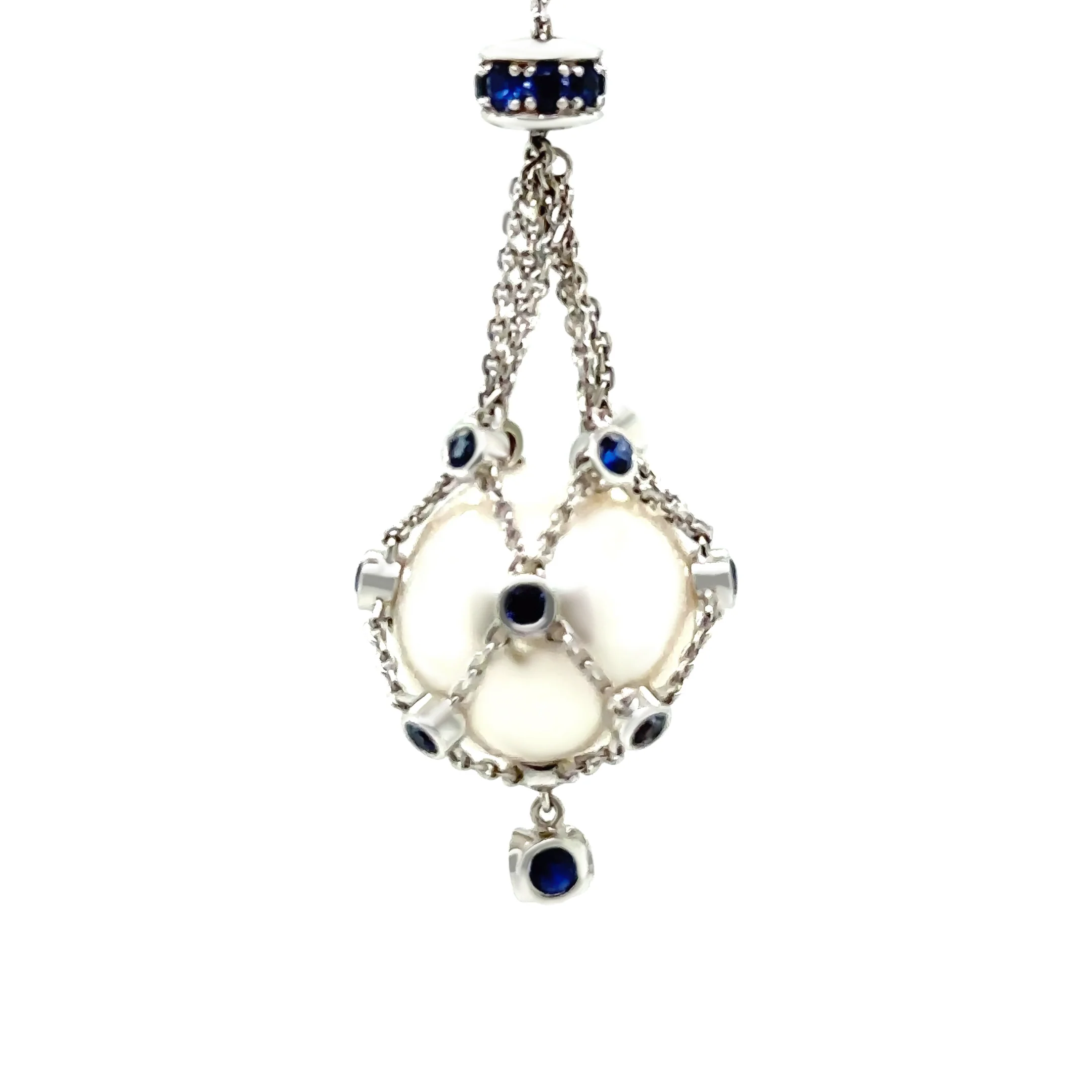 Paspaley 18ct White Gold South Sea Pearl & Sapphire Lavalier Pendant 13.62g - Image 4