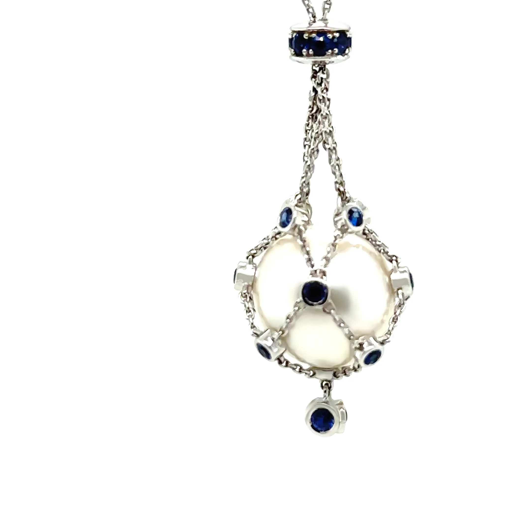 Paspaley 18ct White Gold South Sea Pearl & Sapphire Lavalier Pendant 13.62g - Image 5