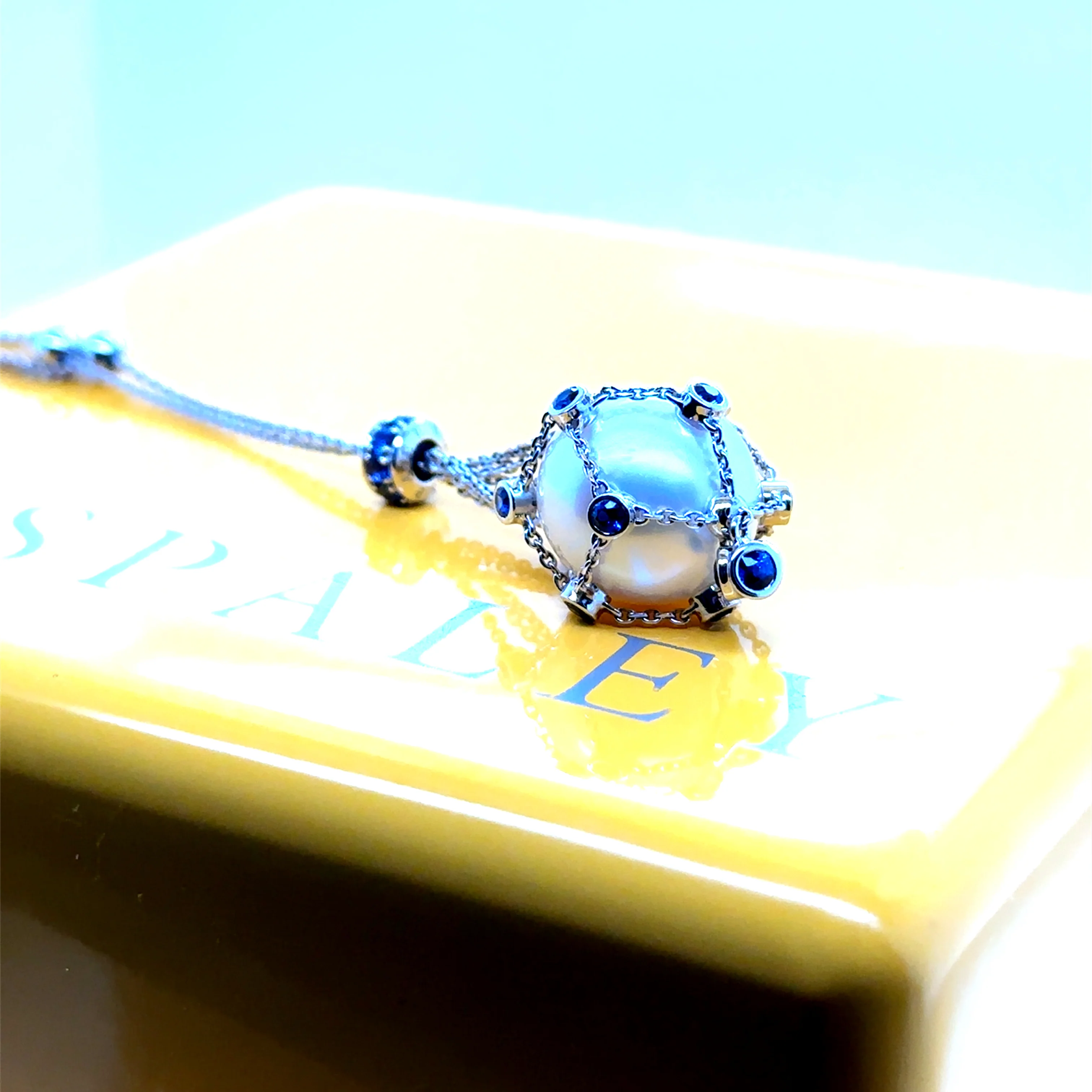 Paspaley 18ct White Gold South Sea Pearl & Sapphire Lavalier Pendant 13.62g - Image 6