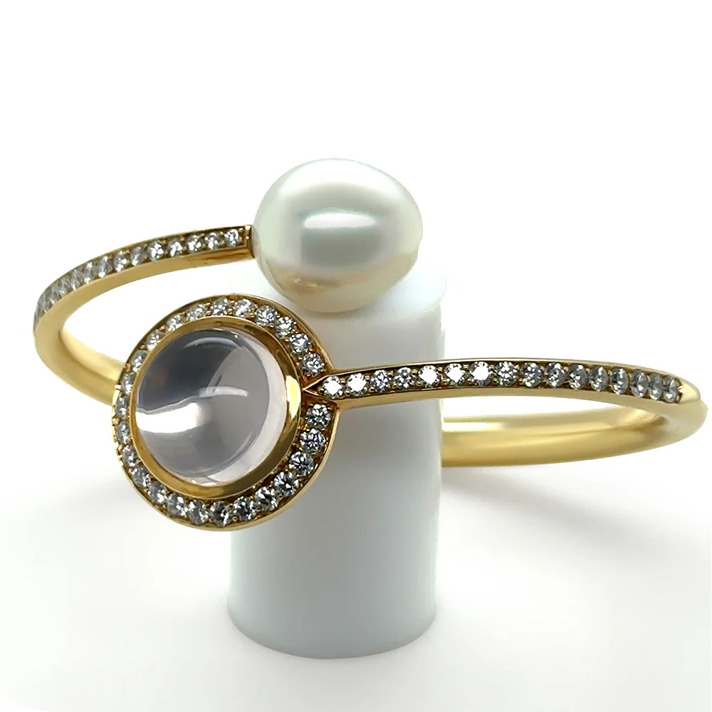 Paspaley 18ct Yellow Gold Muse Pearl & Diamond Bangle 2.18ct 42.85g - Image 2