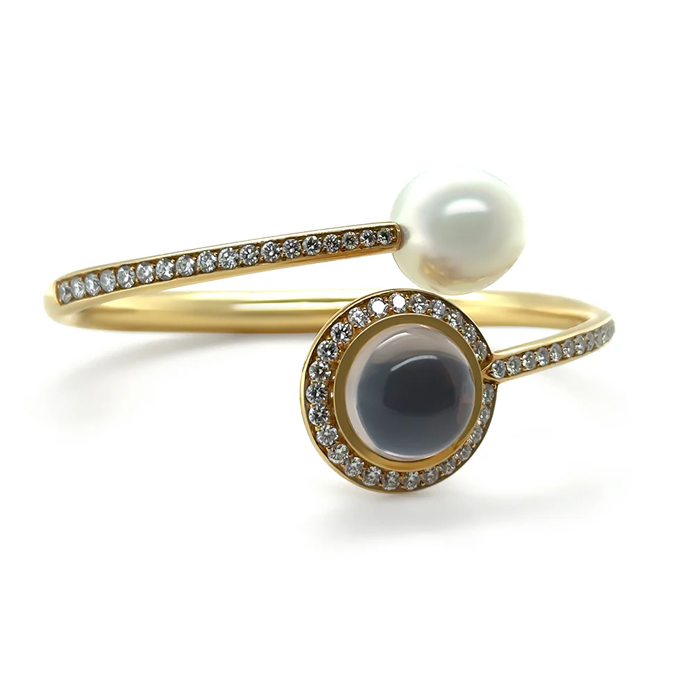 Paspaley 18ct Yellow Gold Muse Pearl & Diamond Bangle 2.18ct 42.85g - Image 3