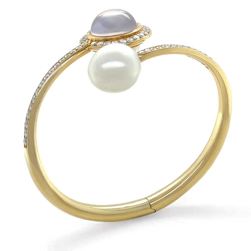 Paspaley 18ct Yellow Gold Muse Pearl & Diamond Bangle 2.18ct 42.85g - Image 5