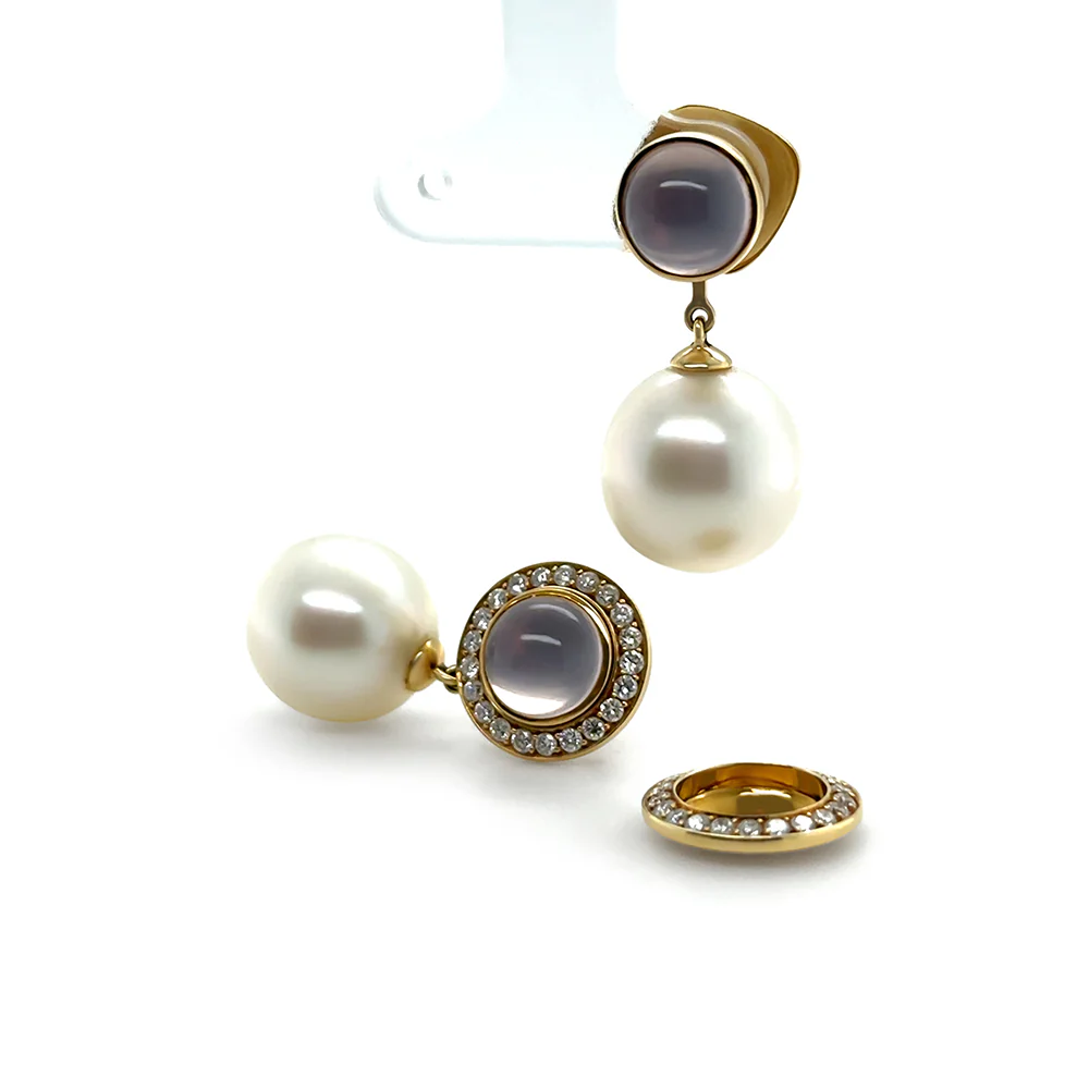 Paspaley 18ct Yellow Gold Muse Pearl, Rose Quartz & Diamond Earrings 0.64ct 15.27g - Image 3