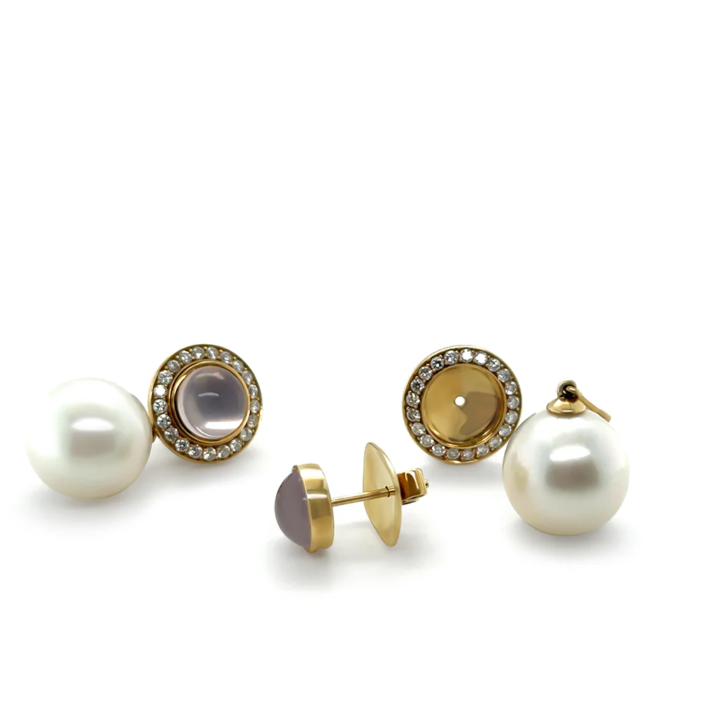 Paspaley 18ct Yellow Gold Muse Pearl, Rose Quartz & Diamond Earrings 0.64ct 15.27g - Image 4