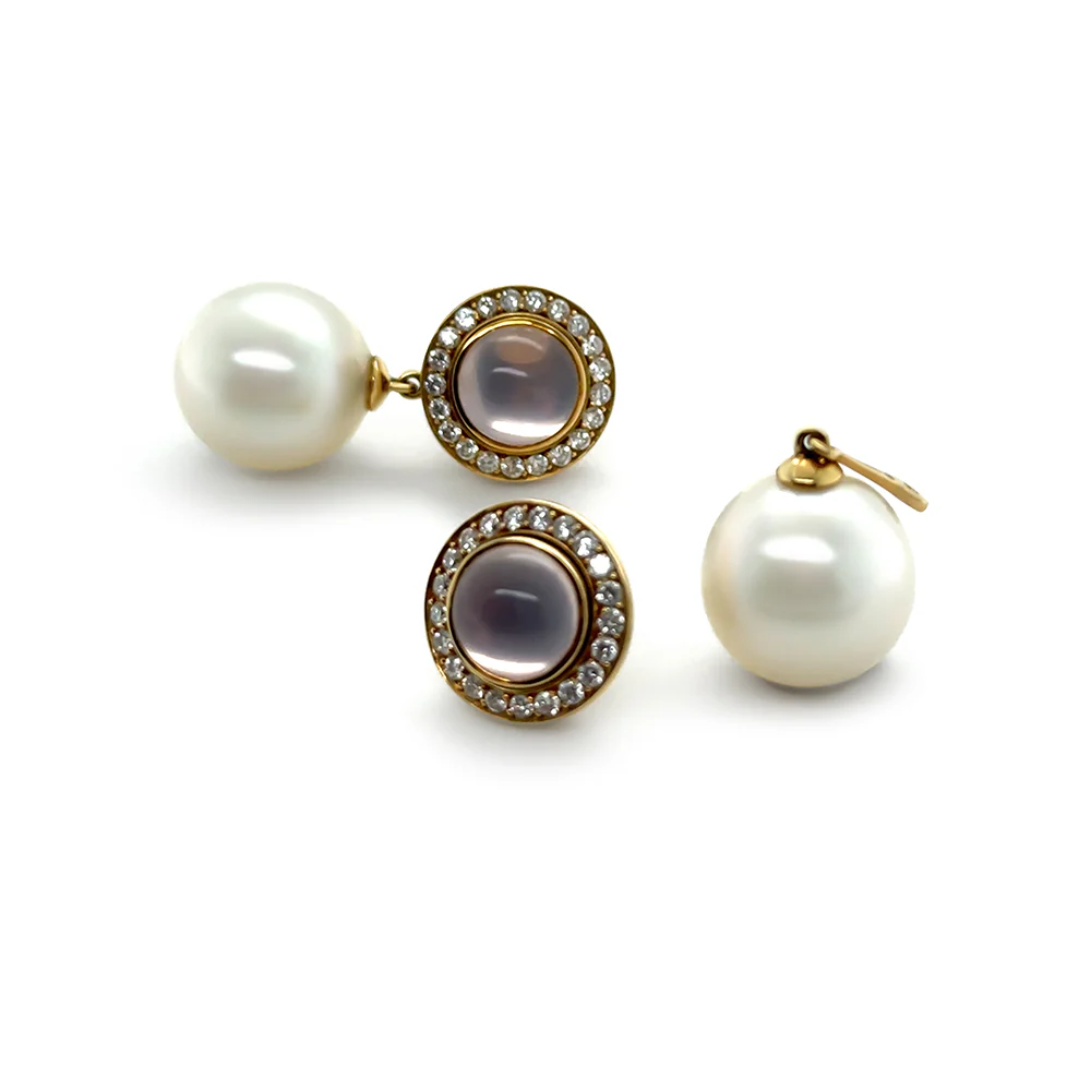 Paspaley 18ct Yellow Gold Muse Pearl, Rose Quartz & Diamond Earrings 0.64ct 15.27g - Image 5