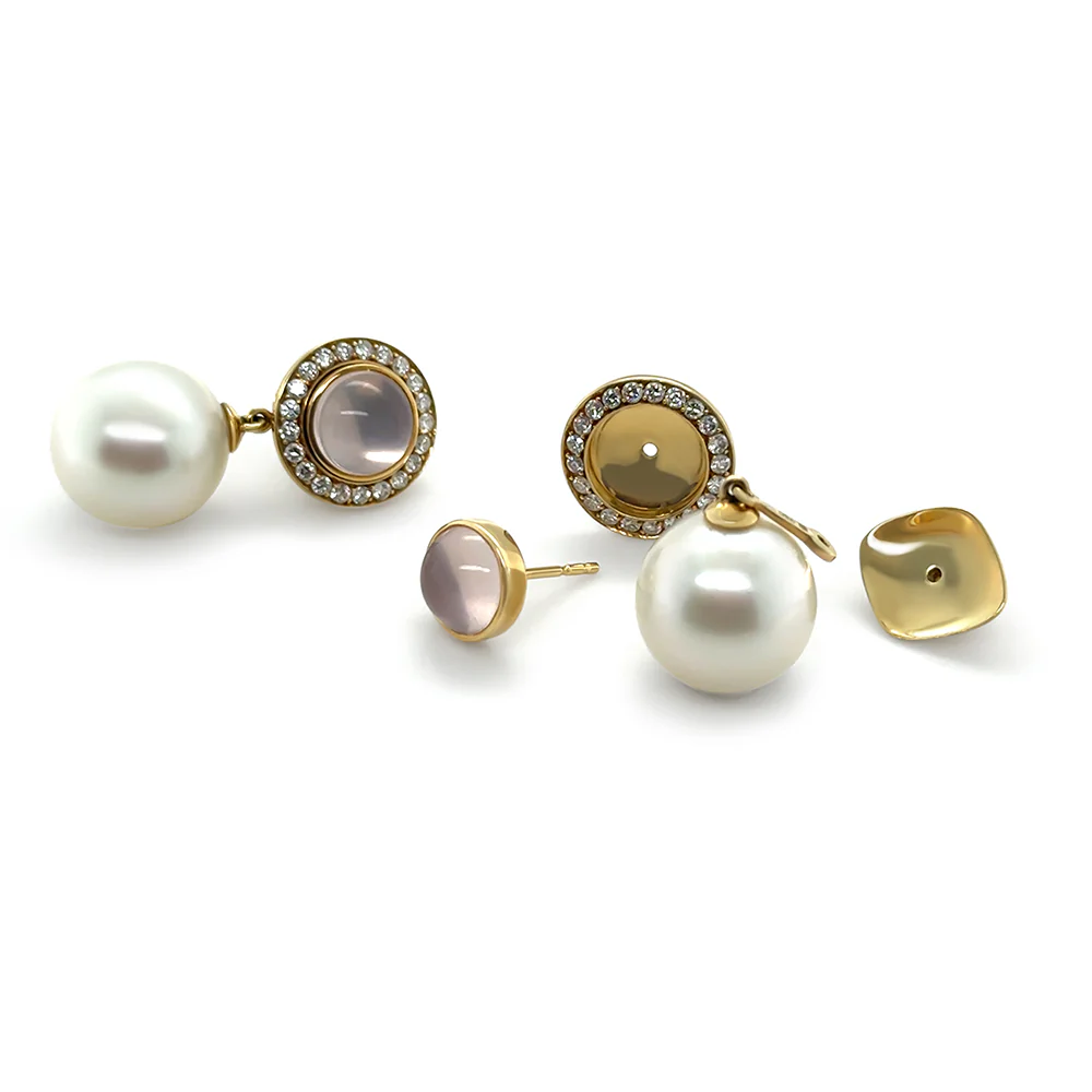 Paspaley 18ct Yellow Gold Muse Pearl, Rose Quartz & Diamond Earrings 0.64ct 15.27g - Image 6