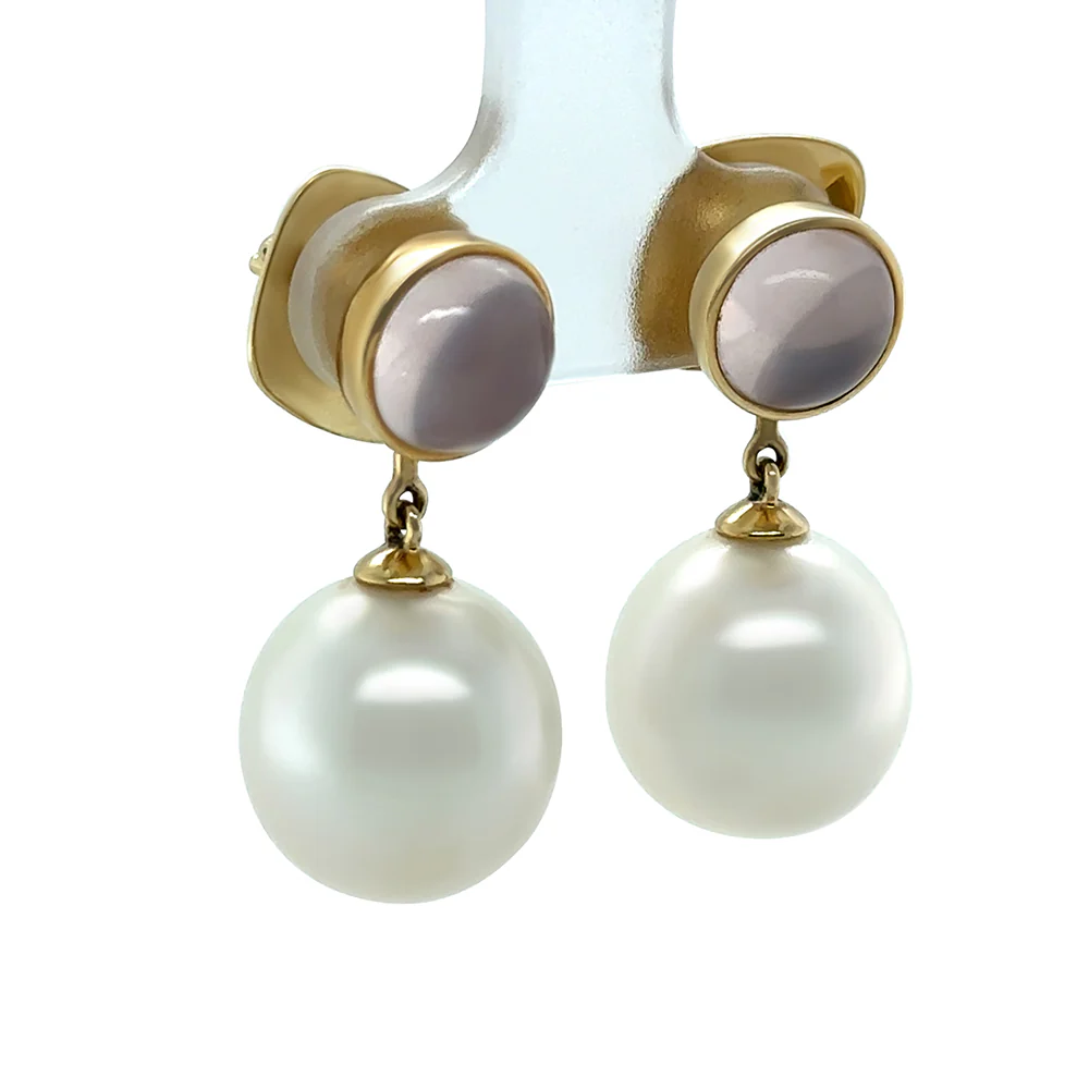 Paspaley 18ct Yellow Gold Muse Pearl, Rose Quartz & Diamond Earrings 0.64ct 15.27g - Image 7