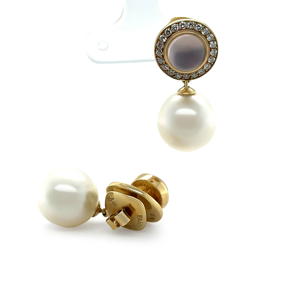 Paspaley 18ct Yellow Gold Muse Pearl, Rose Quartz & Diamond Earrings 0.64ct 15.27g - Image 8