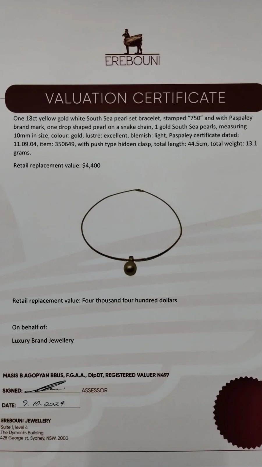 Paspaley 18ct Yellow Gold South Sea Pearl Necklace 13.1g - Image 8