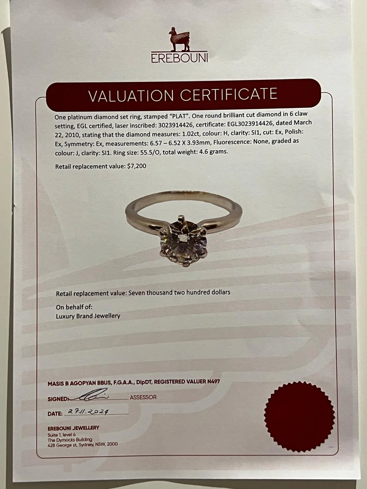 Platinum Diamond Engagement Ring 1.02ct - Image 6