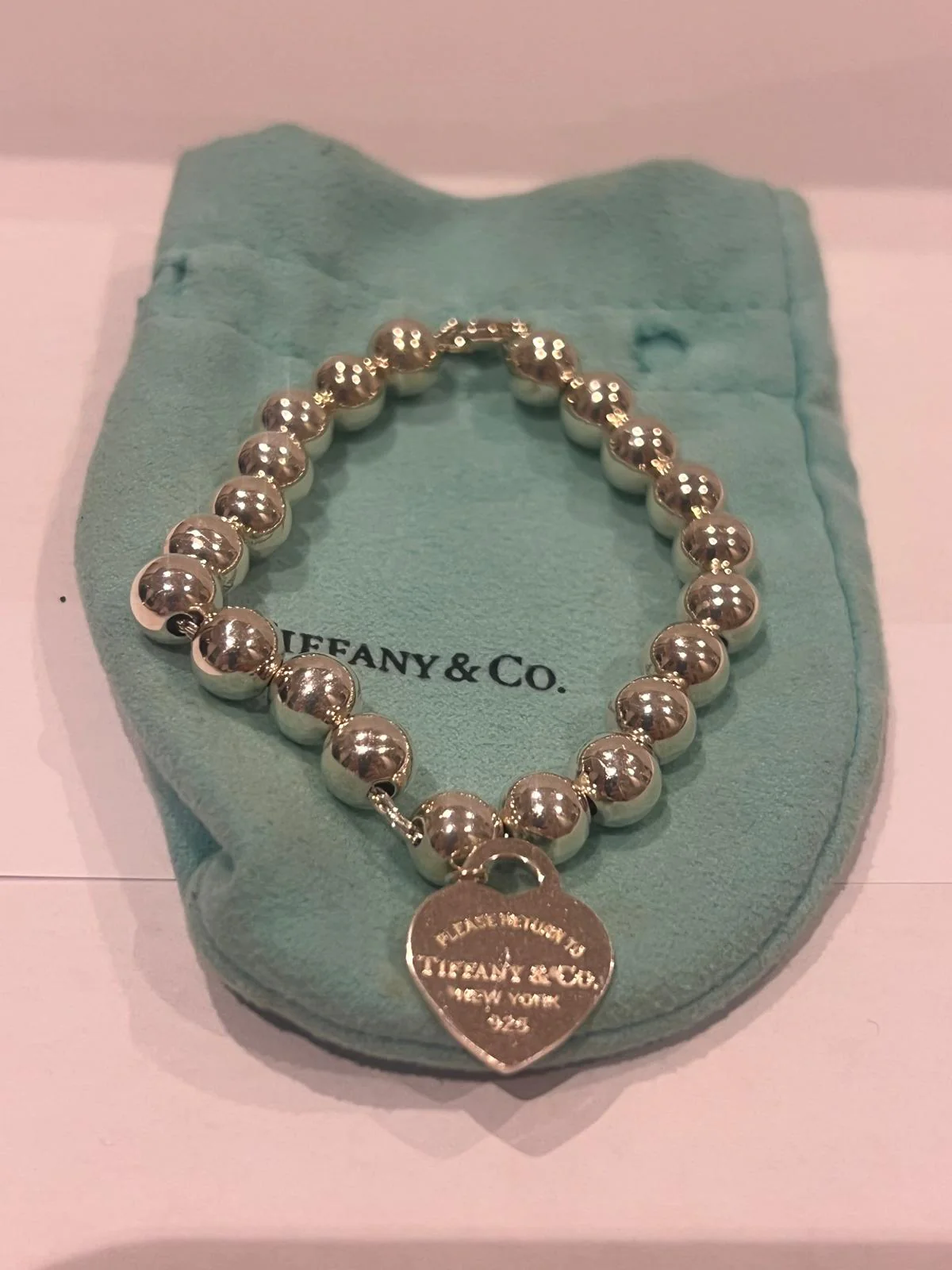 Tiffany and Co Sterling Silver Heart Tag Bead Bracelet - Image 4