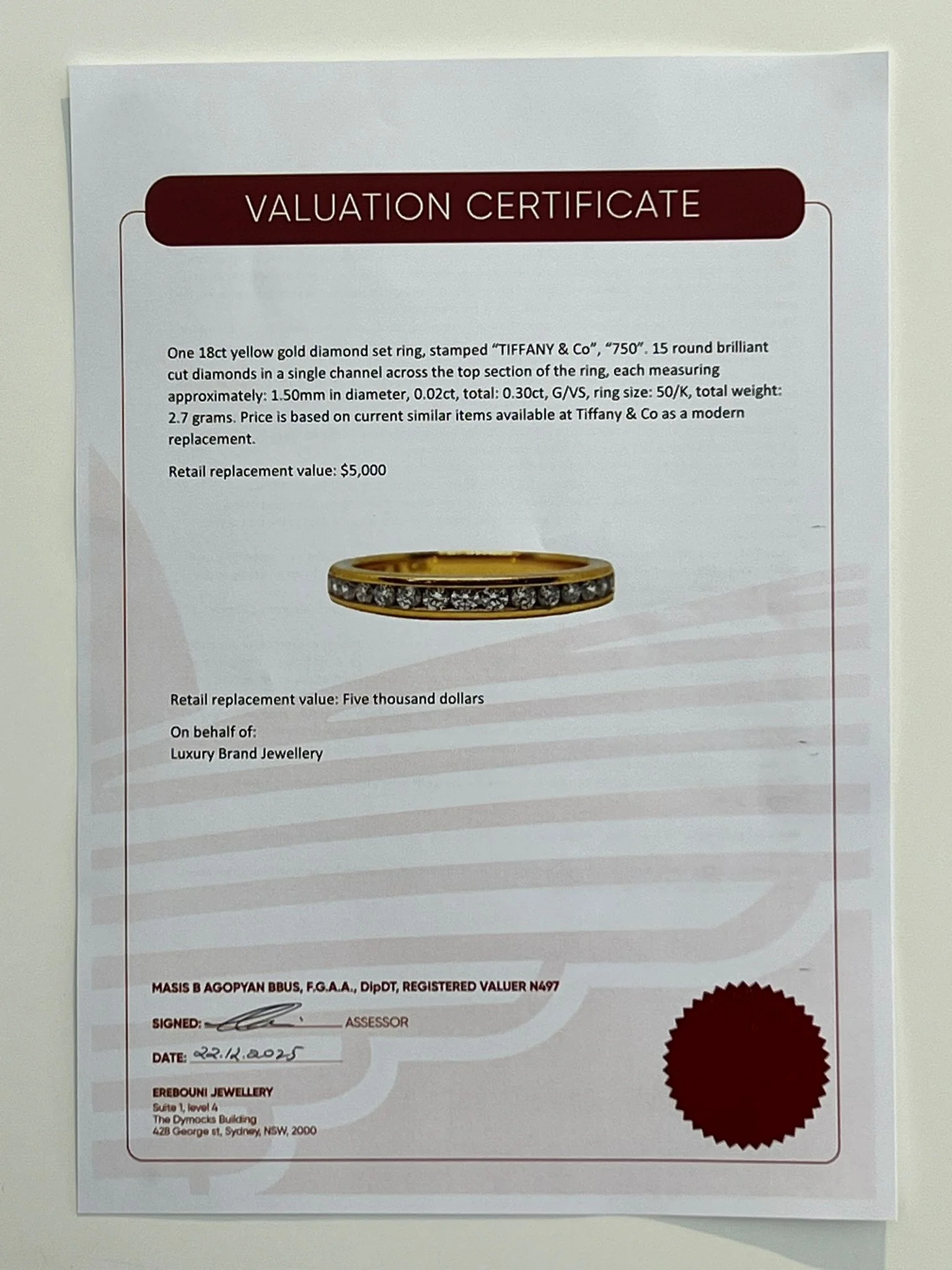 Tiffany & Co. 18ct Yellow Gold Diamond Ring 0.30ct 2.7g - Image 10