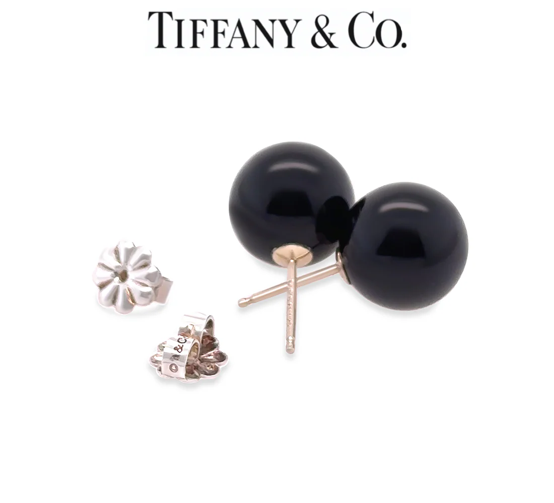 Tiffany & Co. Black Onyx Ball Stud Earrings in Sterling Silver 10mm 3.51g