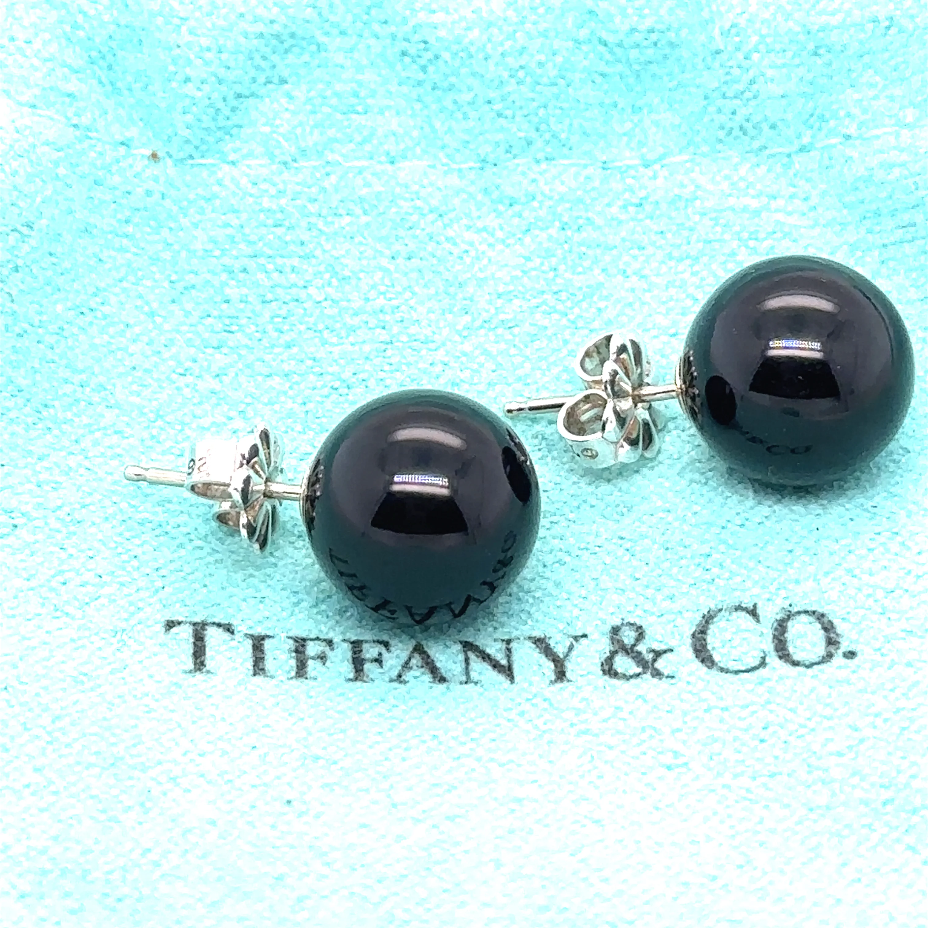 Tiffany & Co. Black Onyx Ball Stud Earrings in Sterling Silver 10mm 3.51g - Image 6