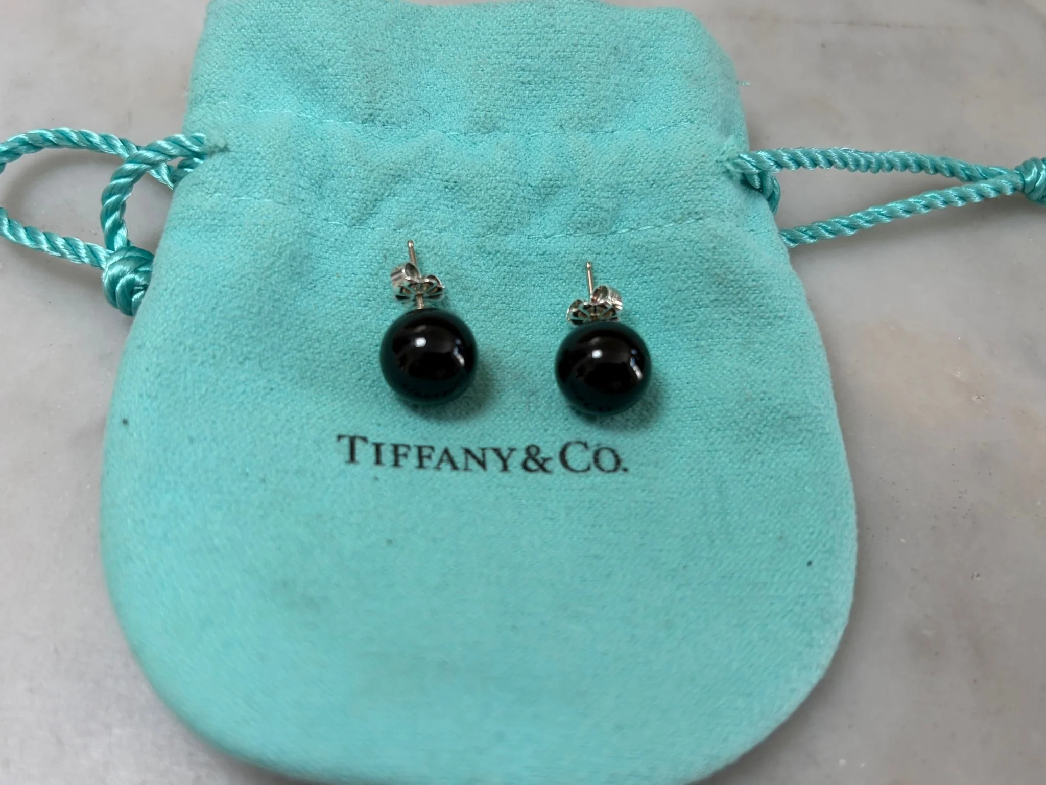 Tiffany & Co. Black Onyx Ball Stud Earrings in Sterling Silver 10mm 3.51g - Image 7