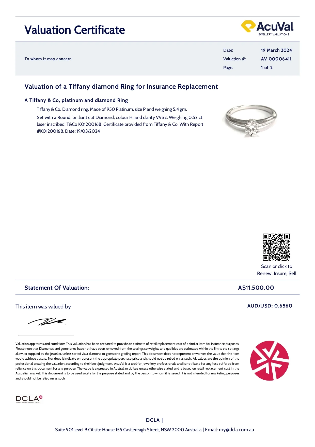 Tiffany & Co Diamond Engagement Ring 0.52ct - Image 7