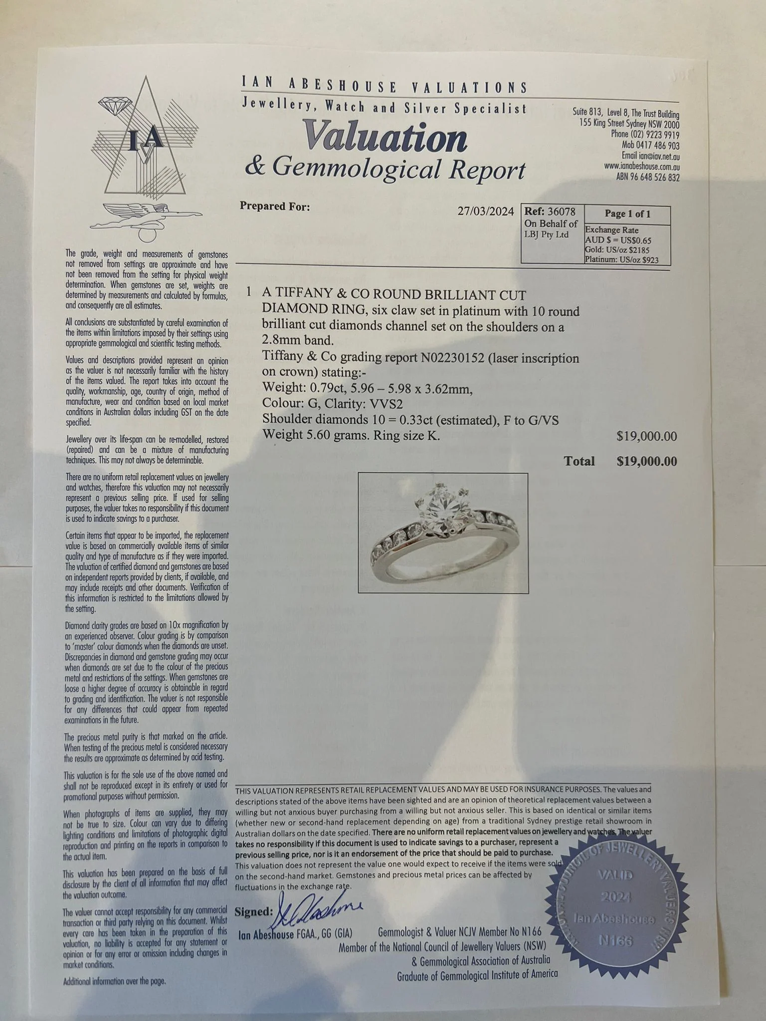 Tiffany & Co Diamond Engagement Ring 1.12ct - Image 7