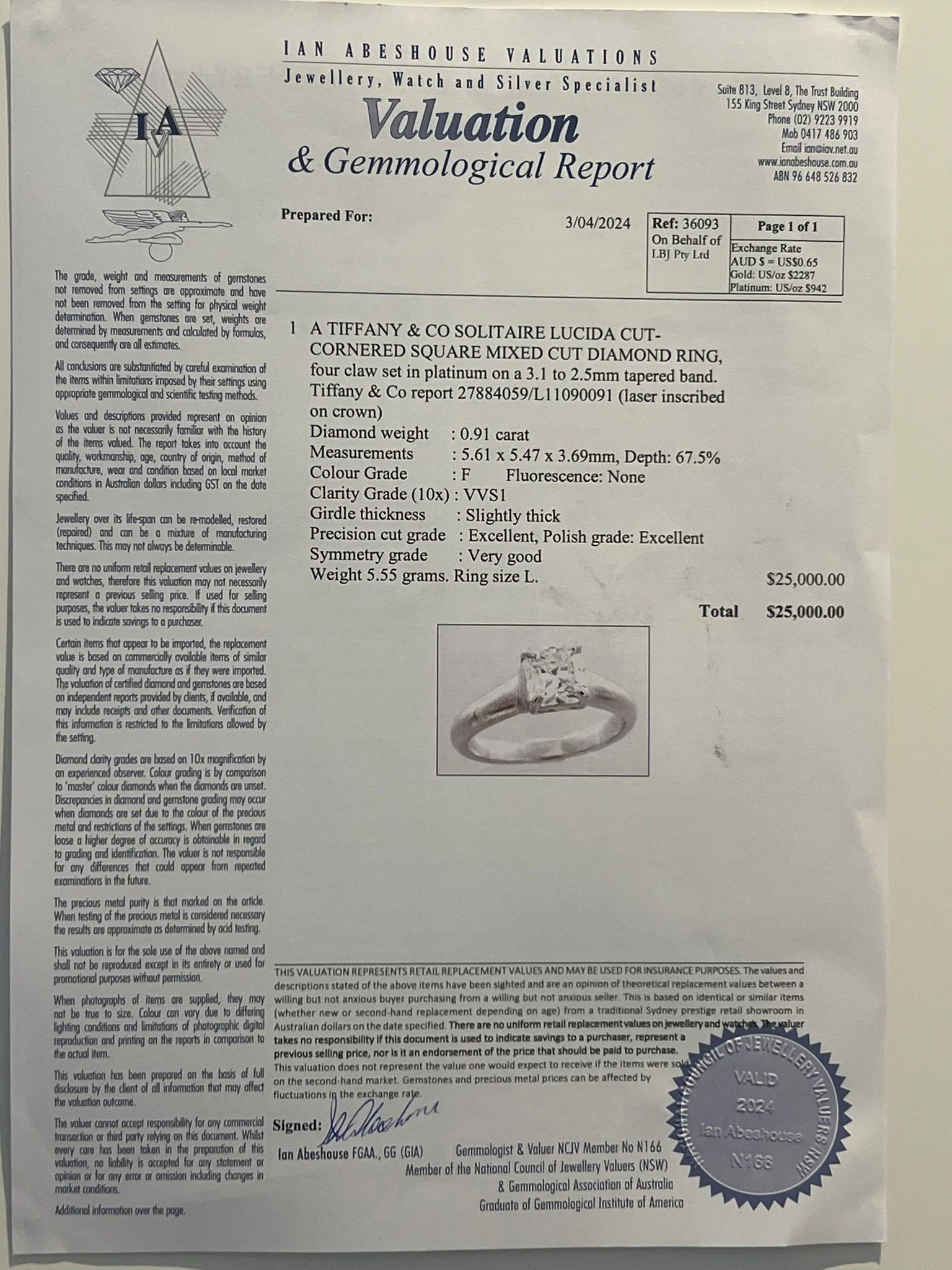 Tiffany & Co Lucida Diamond Engagement Ring 0.91ct - Image 9