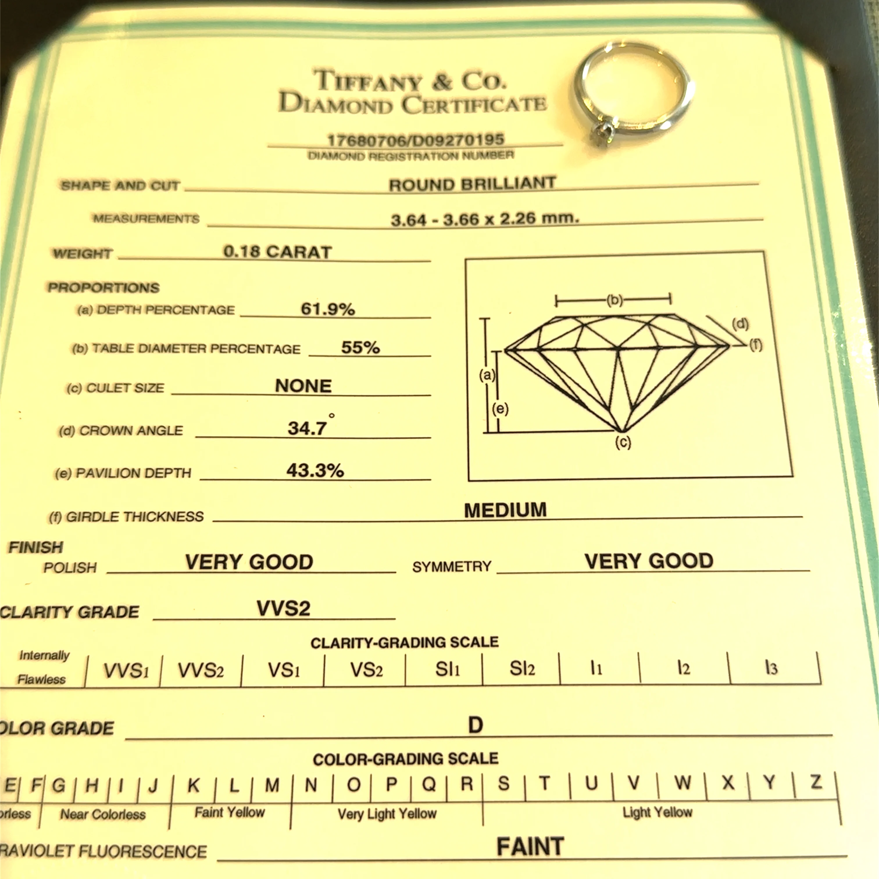 Tiffany & Co. Platinum Diamond Engagement Ring 0.18ct 3.6g - Image 11