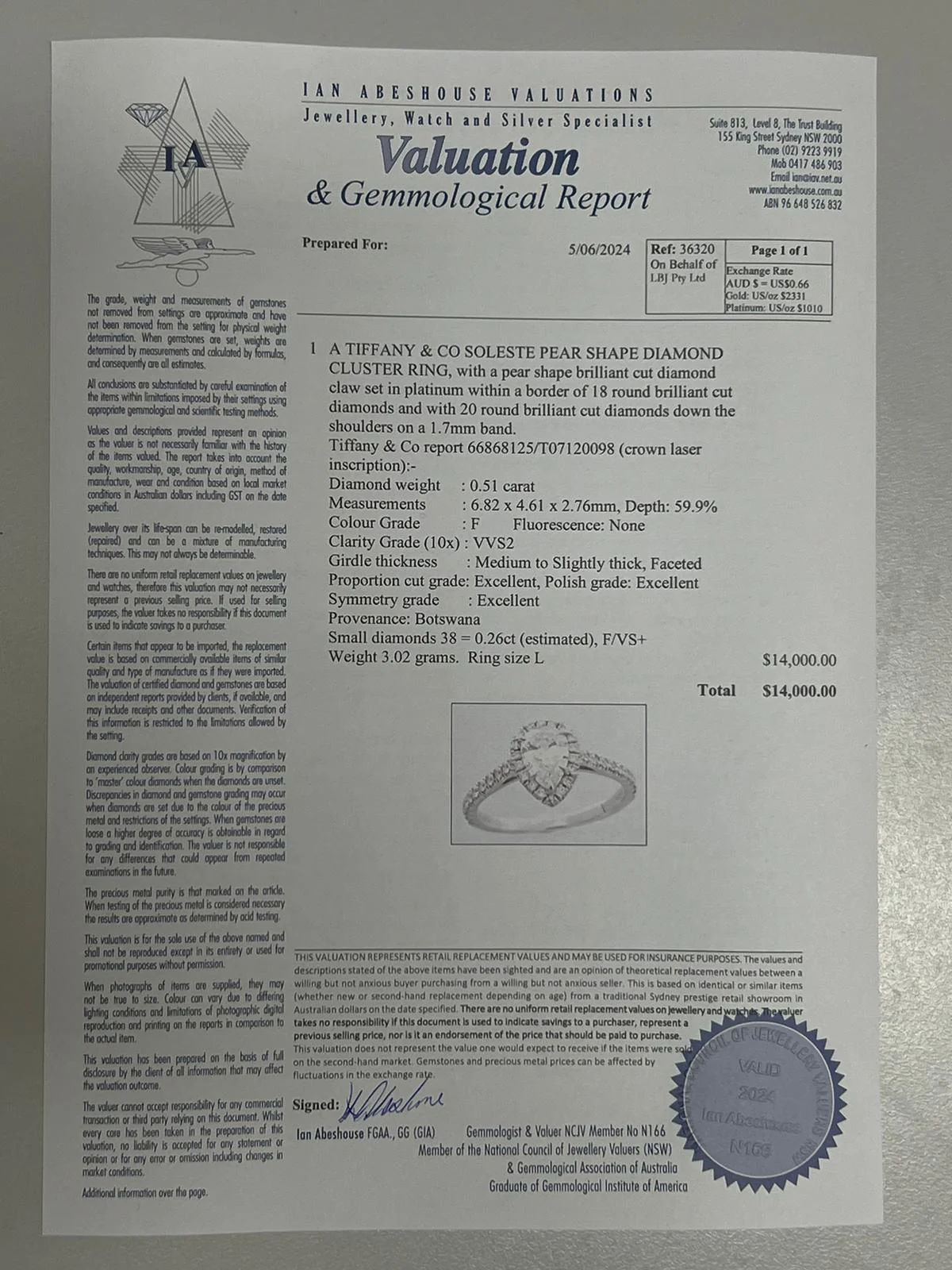 Tiffany & Co Platinum Diamond Engagement Ring 0.77ct - Image 6
