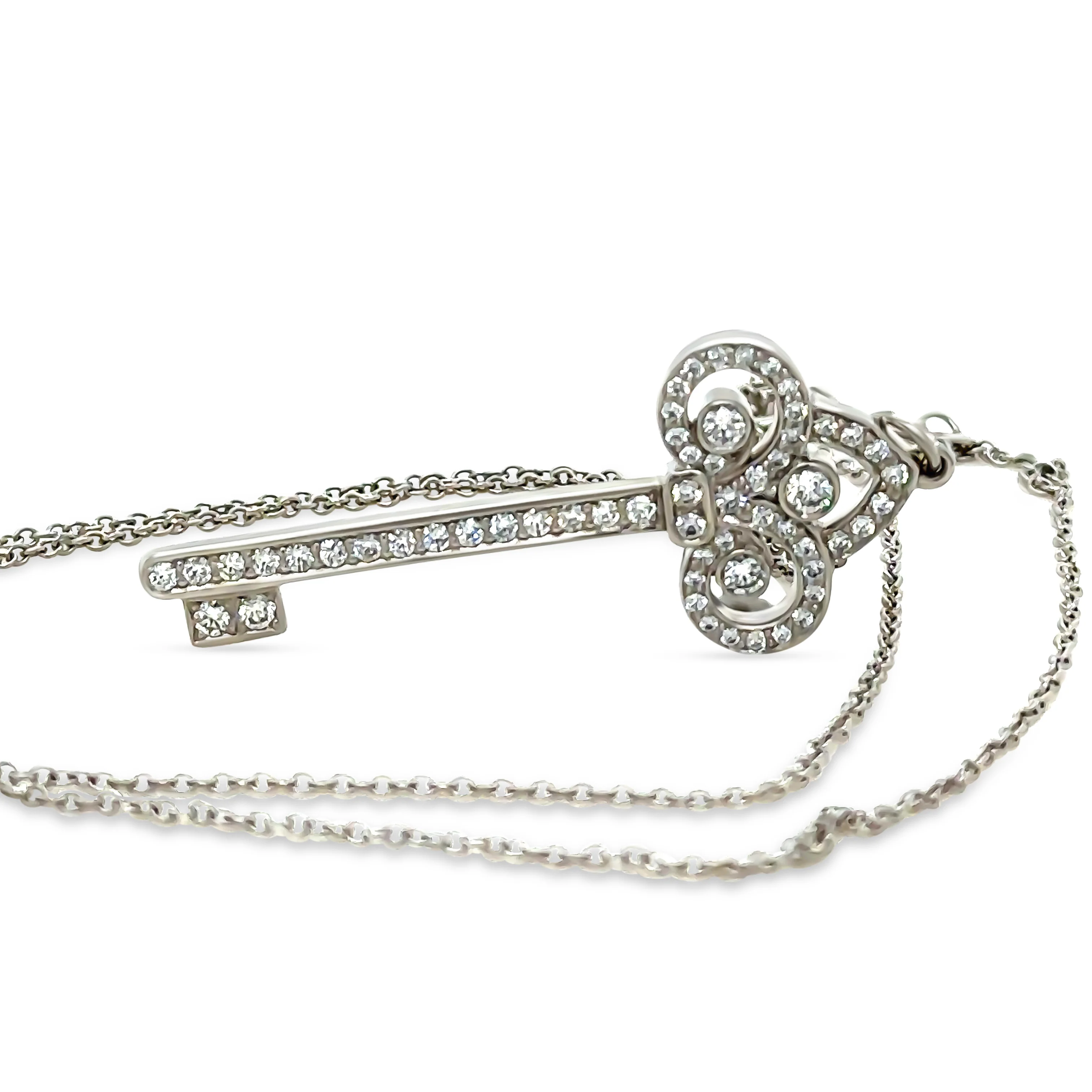 Tiffany & Co Platinum Fleur De Lis Key Diamond Pendant Necklace 0.50ct - Image 2