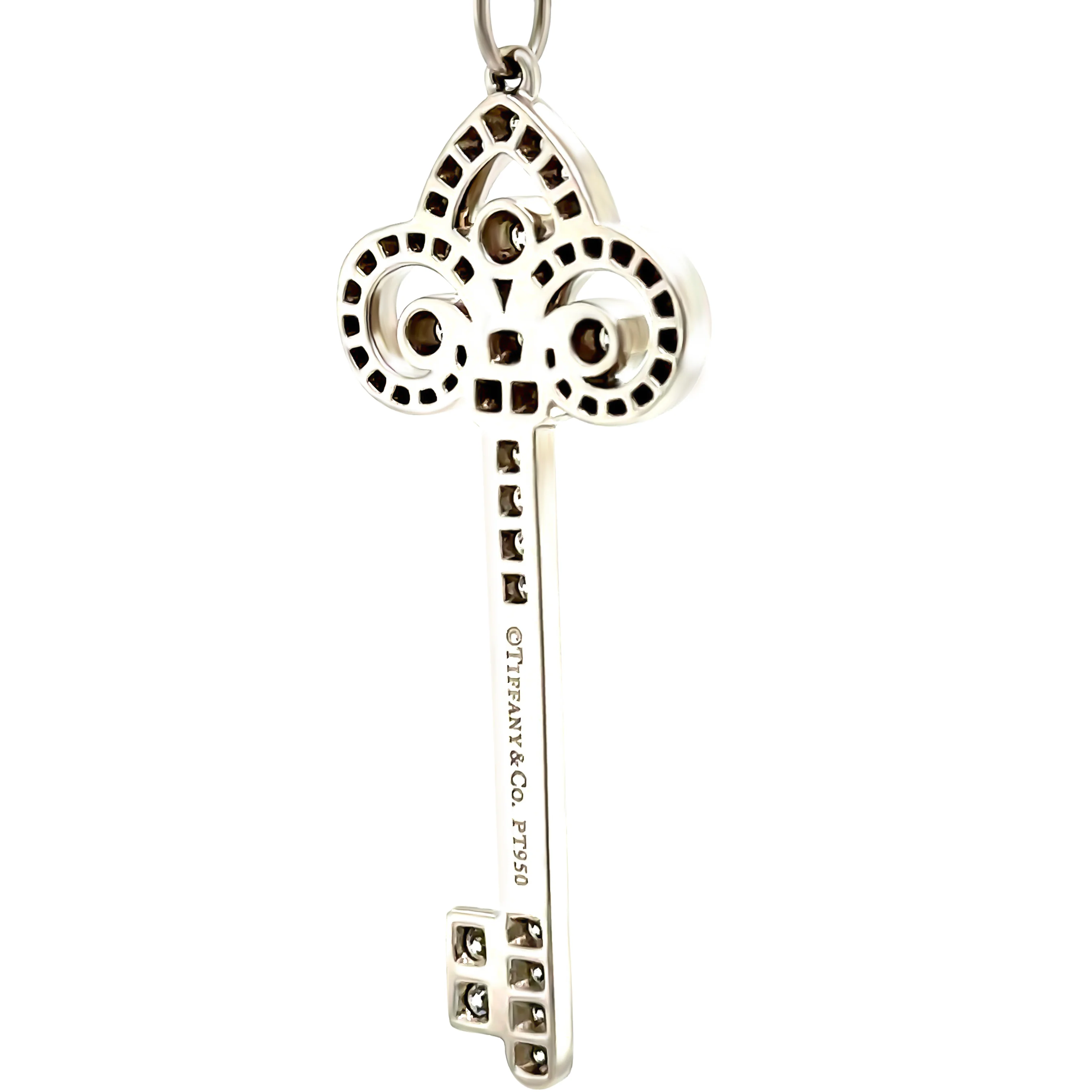 Tiffany & Co Platinum Fleur De Lis Key Diamond Pendant Necklace 0.50ct - Image 3