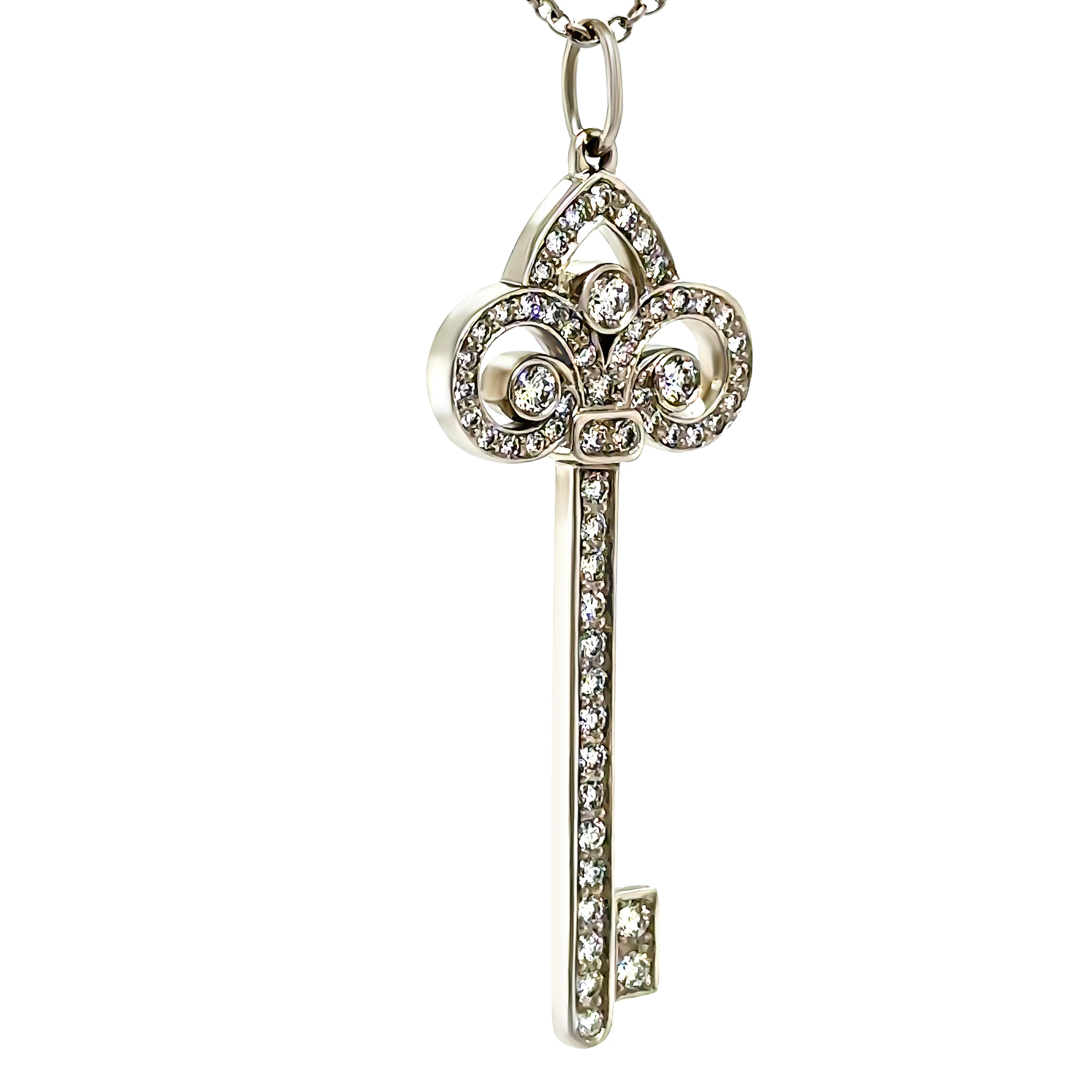 Tiffany & Co Platinum Fleur De Lis Key Diamond Pendant Necklace 0.50ct - Image 4