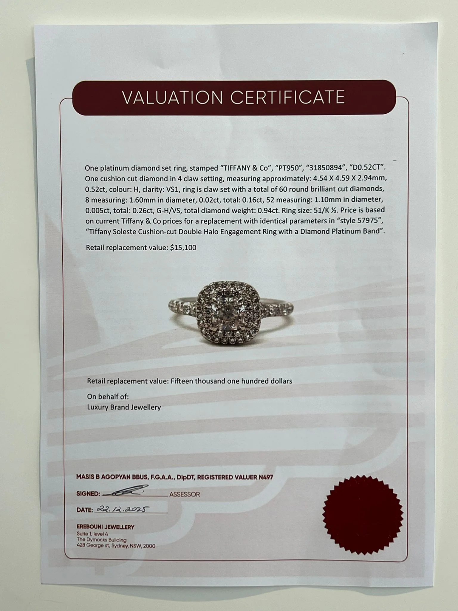 Tiffany & Co. Platinum Soleste Diamond Ring 0.94ct 5.1g - Image 8