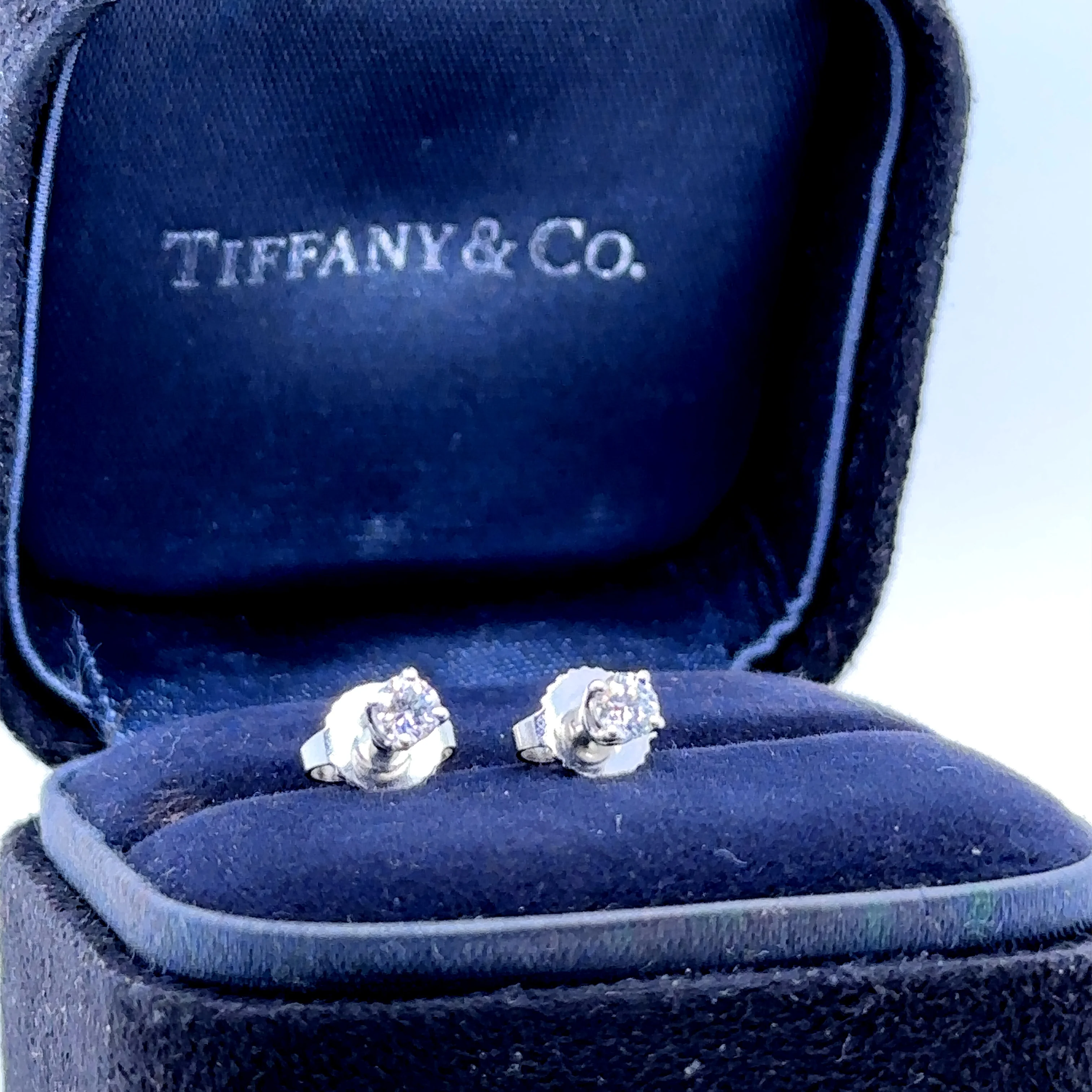 Tiffany & Co Platinum Solitaire Diamond Stud Earrings 0.22ct - Image 4