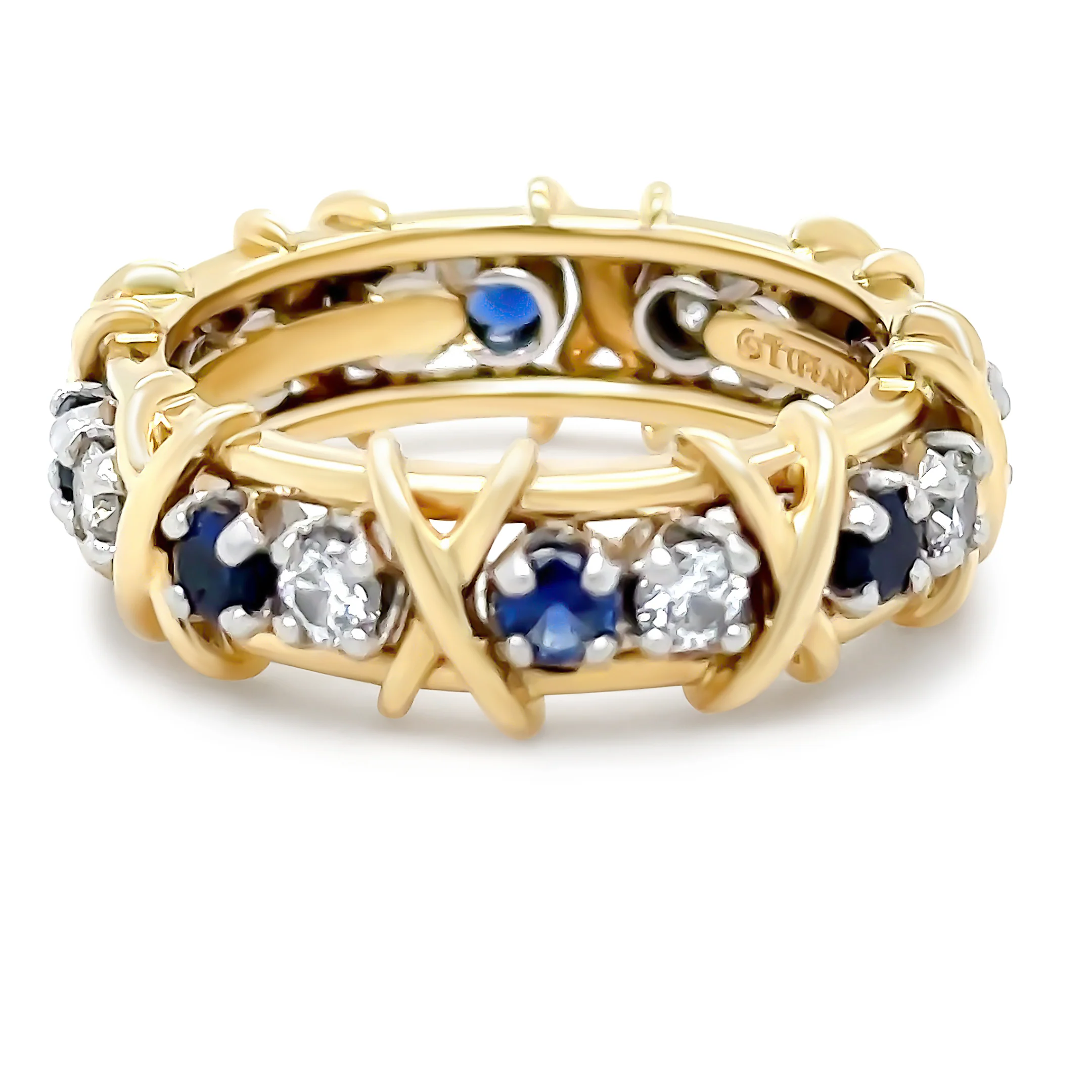 Tiffany & Co Platinum & 18ct Yellow Gold Sixteen Stone Diamond & Sapphire Ring 1.34ct - Image 2