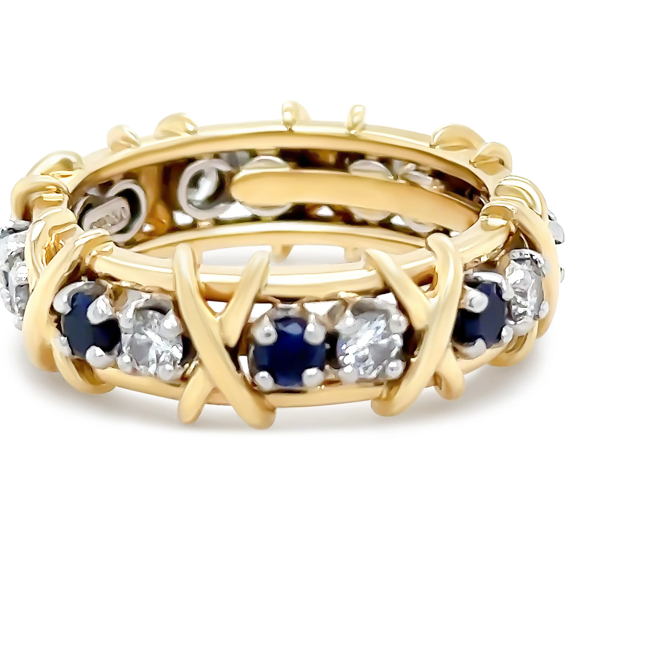 Tiffany & Co Platinum & 18ct Yellow Gold Sixteen Stone Diamond & Sapphire Ring 1.34ct - Image 3
