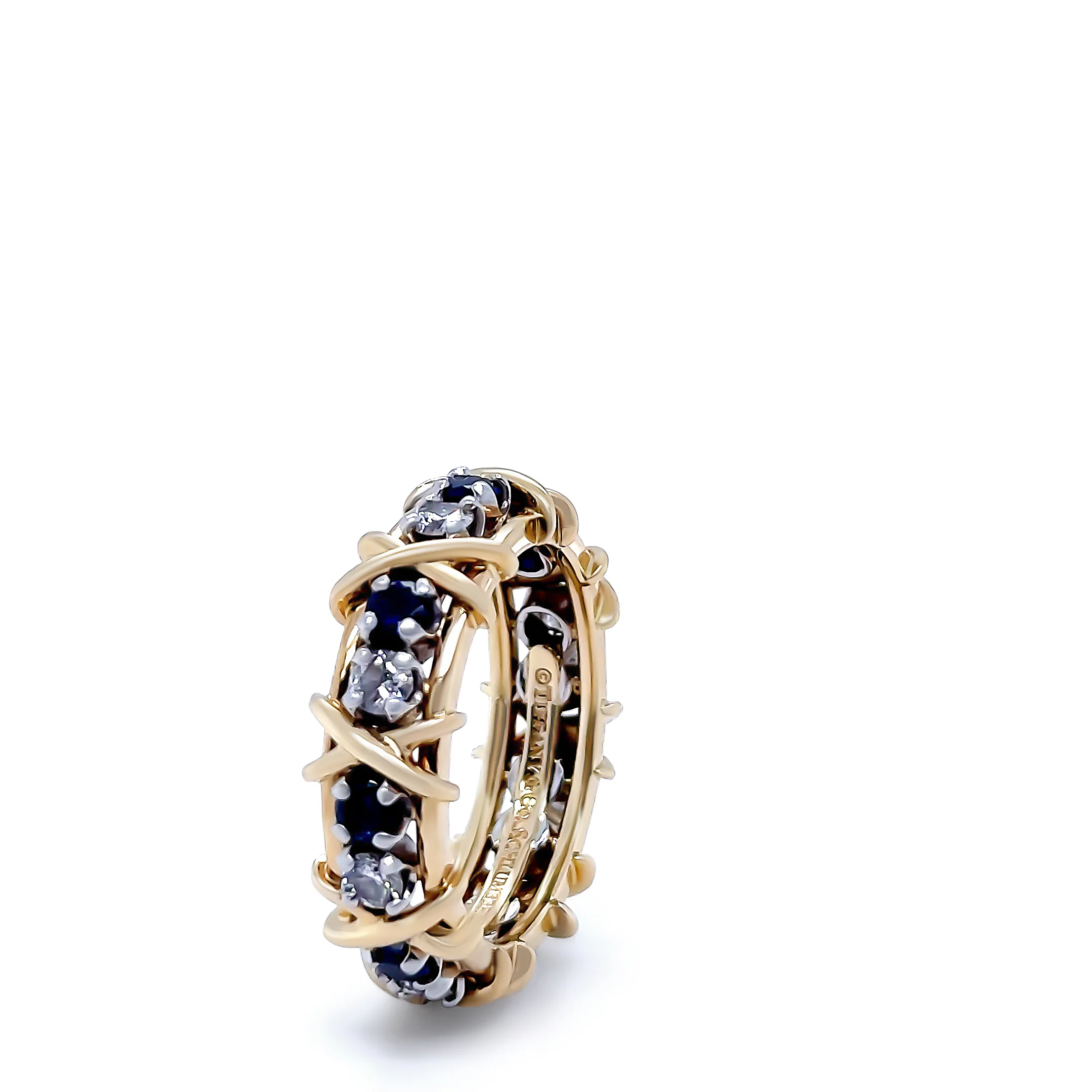 Tiffany & Co Platinum & 18ct Yellow Gold Sixteen Stone Diamond & Sapphire Ring 1.34ct - Image 5