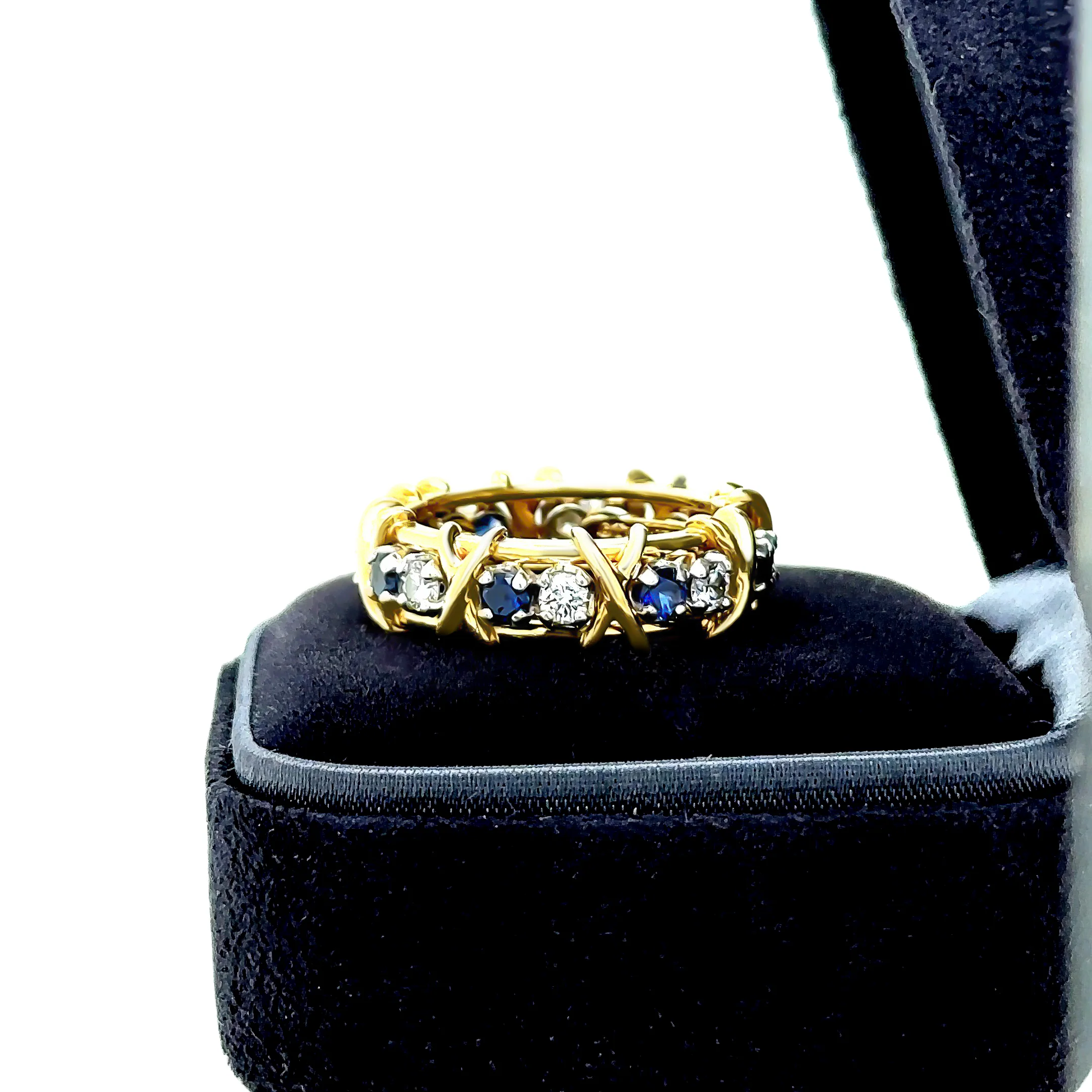 Tiffany & Co Platinum & 18ct Yellow Gold Sixteen Stone Diamond & Sapphire Ring 1.34ct - Image 7