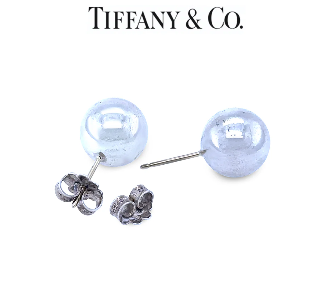Tiffany & Co. Silver Bead Ball Stud Earrings 10mm 4.69g