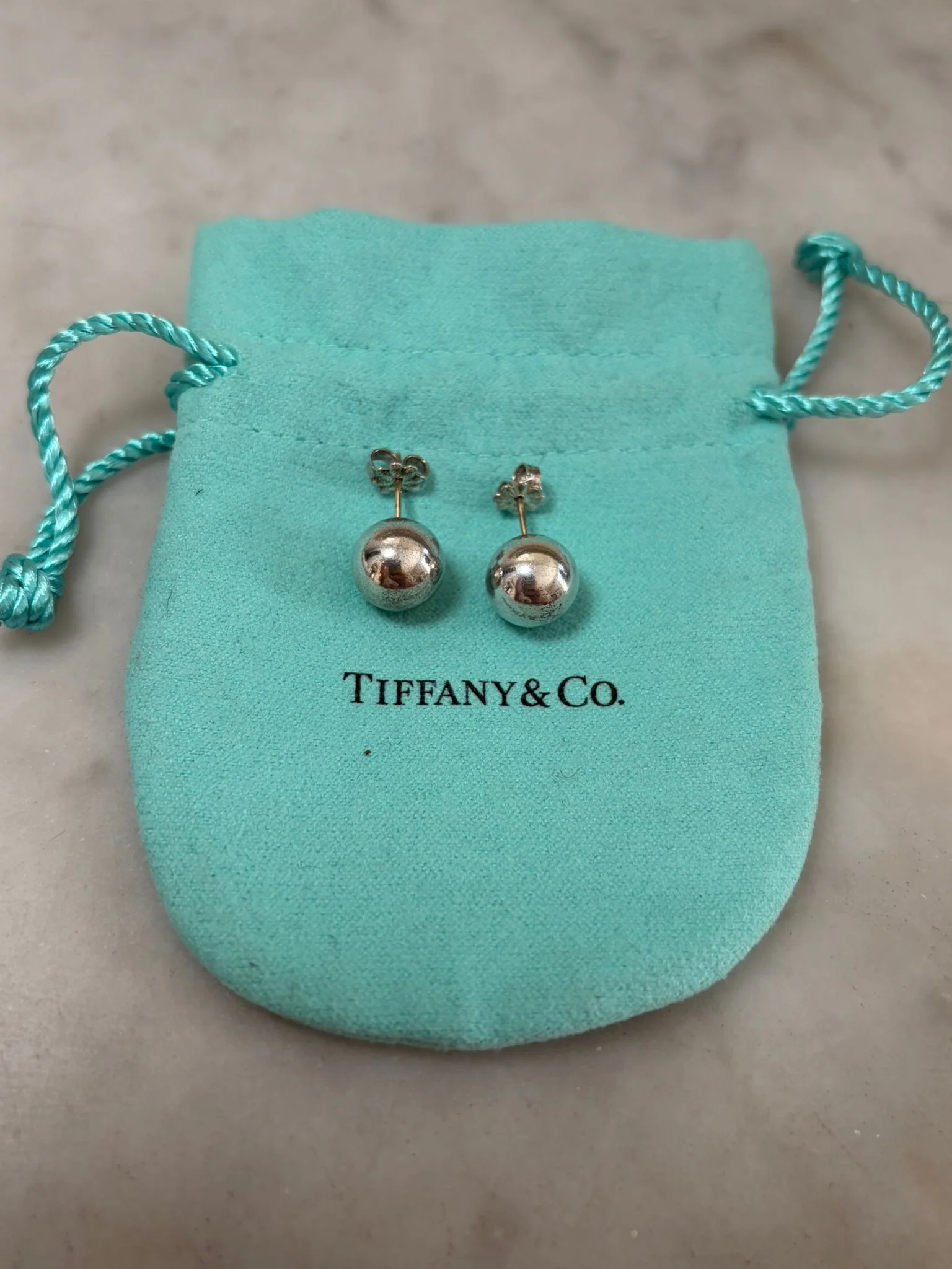 Tiffany & Co. Silver Bead Ball Stud Earrings 10mm 4.69g - Image 3