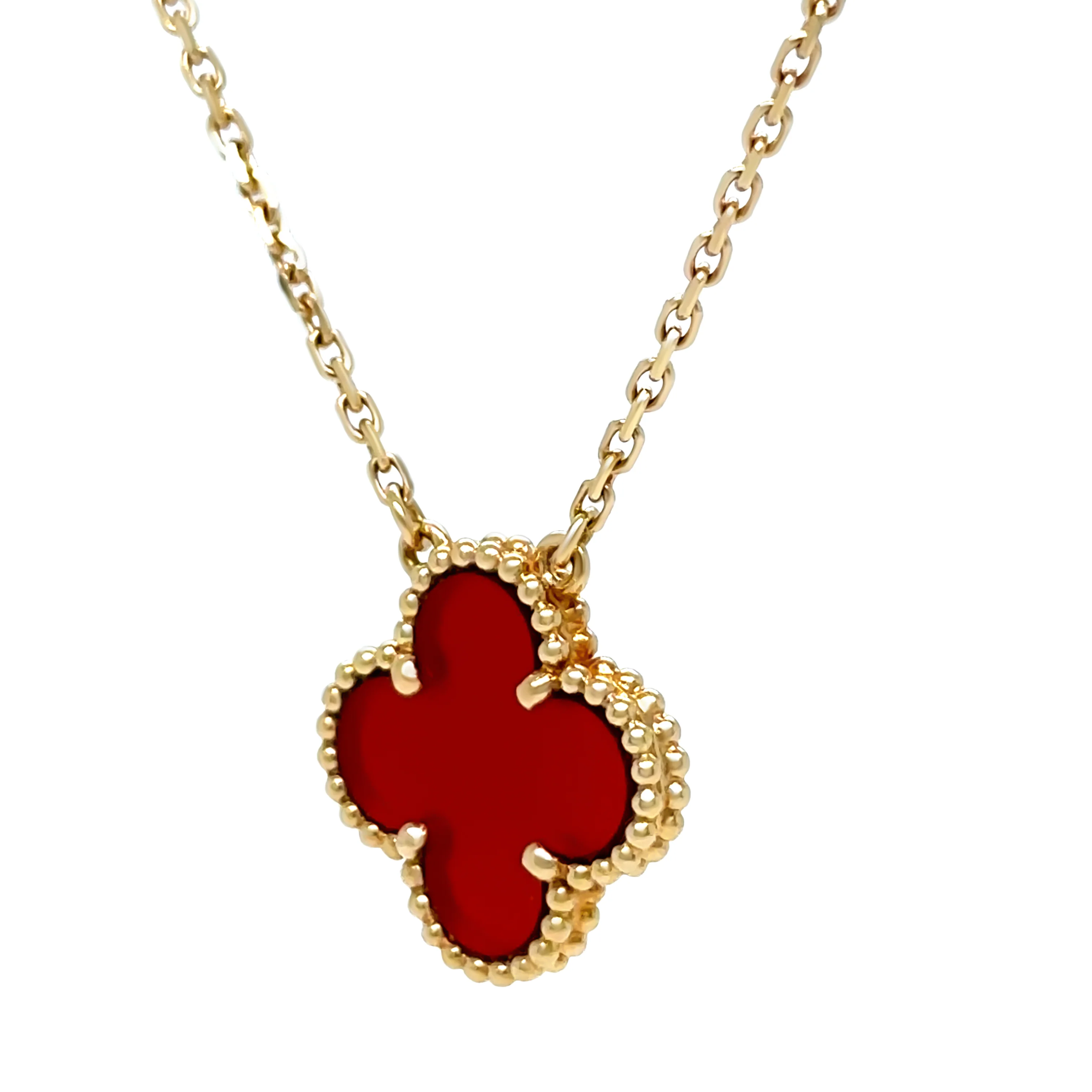 Van Cleef & Arpels 18ct Yellow Gold Vintage Alhambra Carnelian Necklace 5g - Image 3